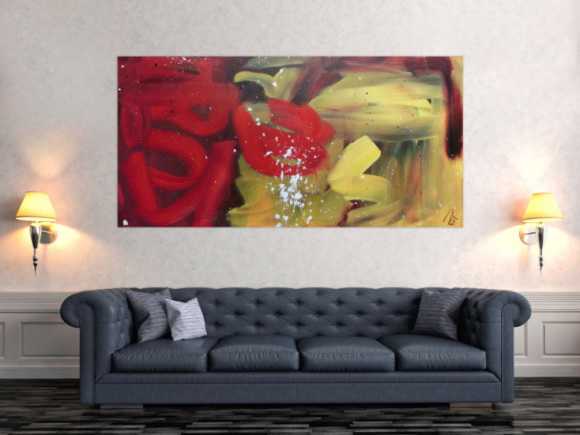 Abstraktes Acrylbild modern zeitgenössisch rot gelb braun sehr modern und schlicht