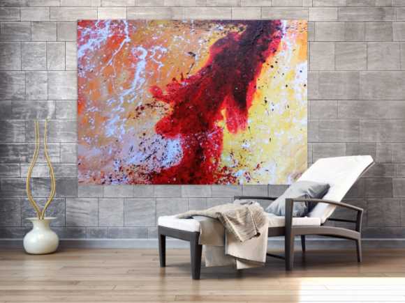 Abstraktes Acrylbild sehr modern in rot weiß schwarz gelb warme Farben