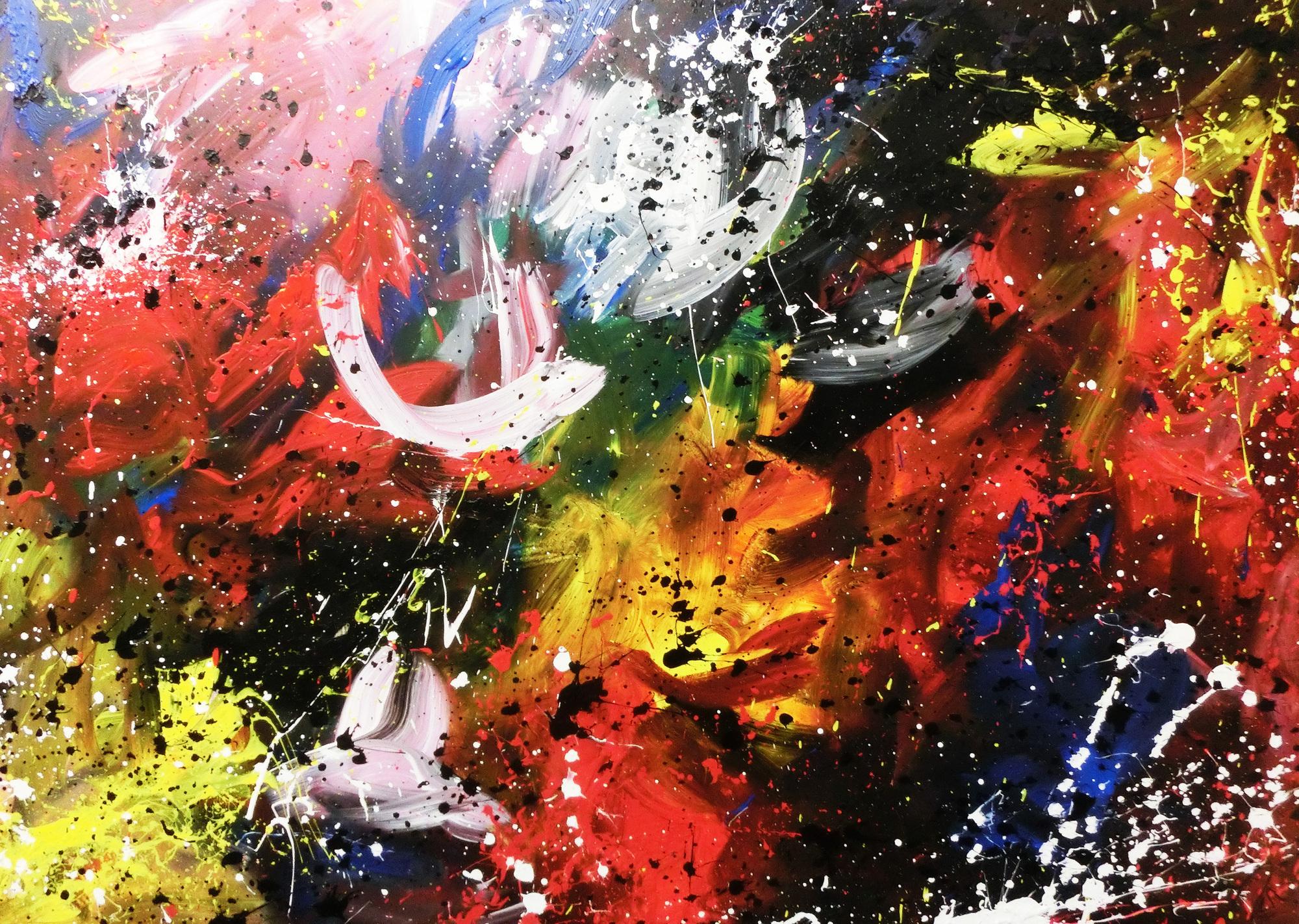 Abstraktes Acrylbild sehr bunt zeitgenössisch Action Painting sehr modern viele Farben