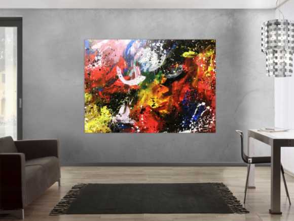 Abstraktes Acrylbild sehr bunt zeitgenössisch Action Painting sehr modern viele Farben