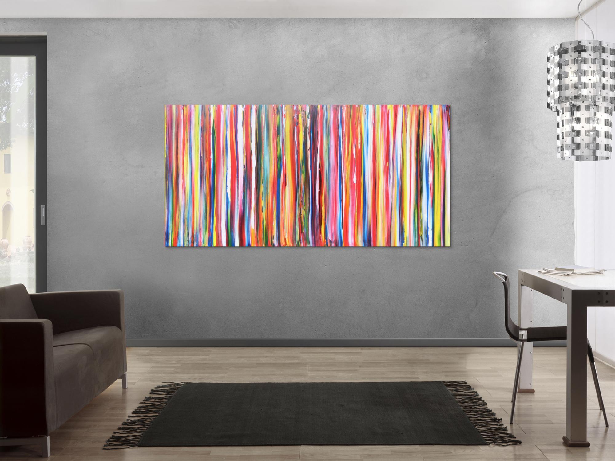 Abstraktes Acrylbild Gemälde bunte Streifen sehr modern helle bunte Farben