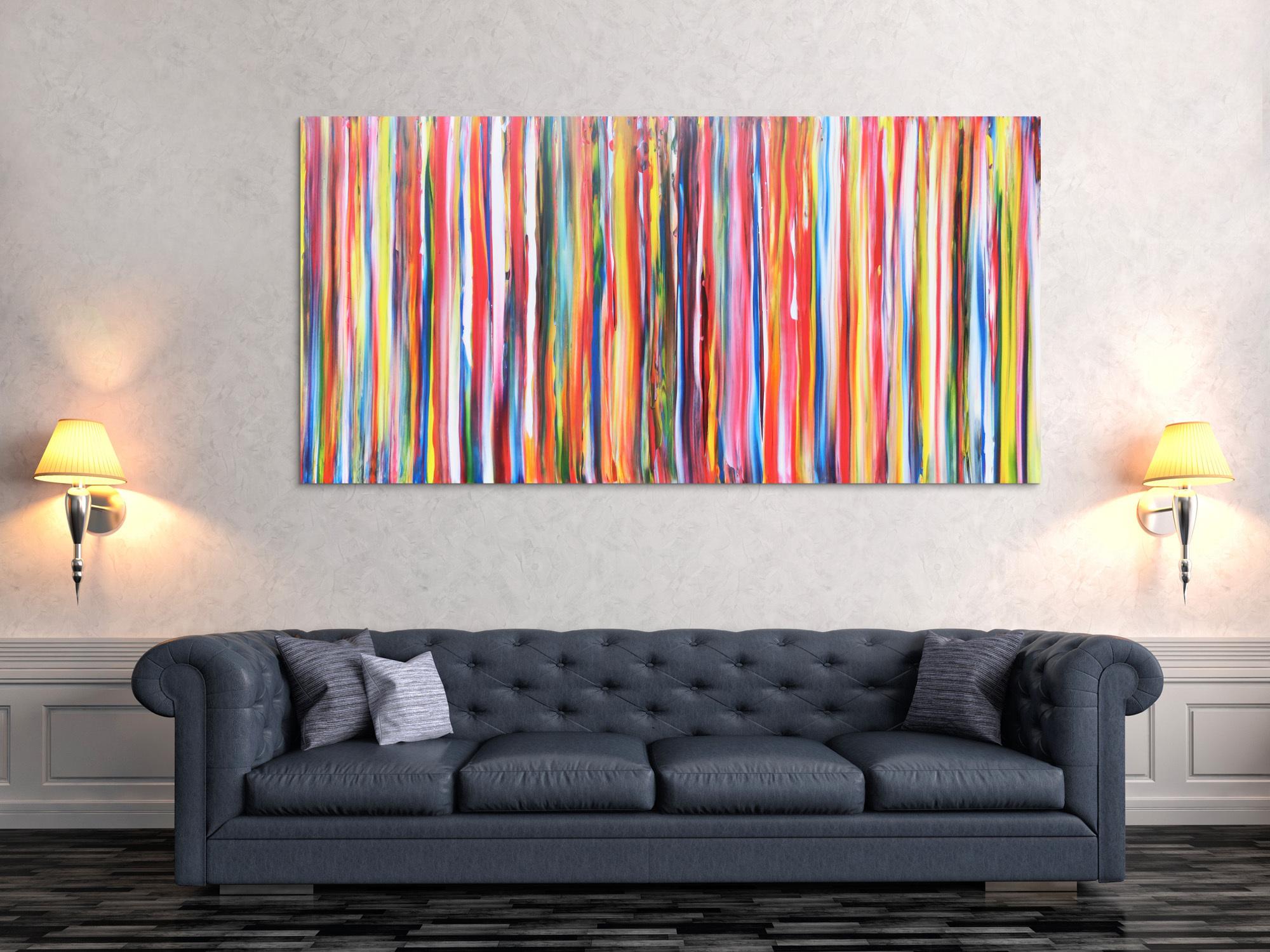 Abstraktes Acrylbild Gemälde bunte Streifen sehr modern helle bunte Farben