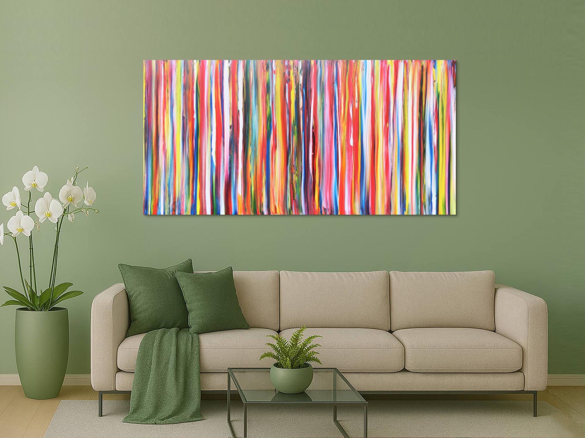 Abstraktes Acrylbild Gemälde bunte Streifen sehr modern helle bunte Farben