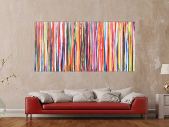 Abstraktes Acrylbild Gemälde bunte Streifen sehr modern helle bunte Farben