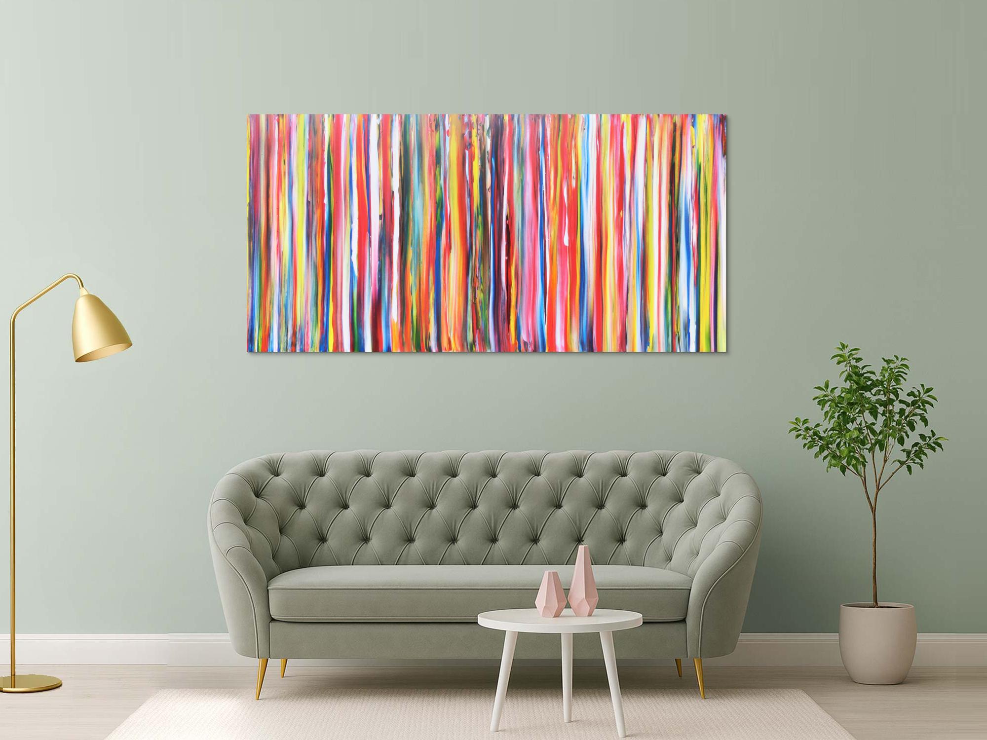 Abstraktes Acrylbild Gemälde bunte Streifen sehr modern helle bunte Farben