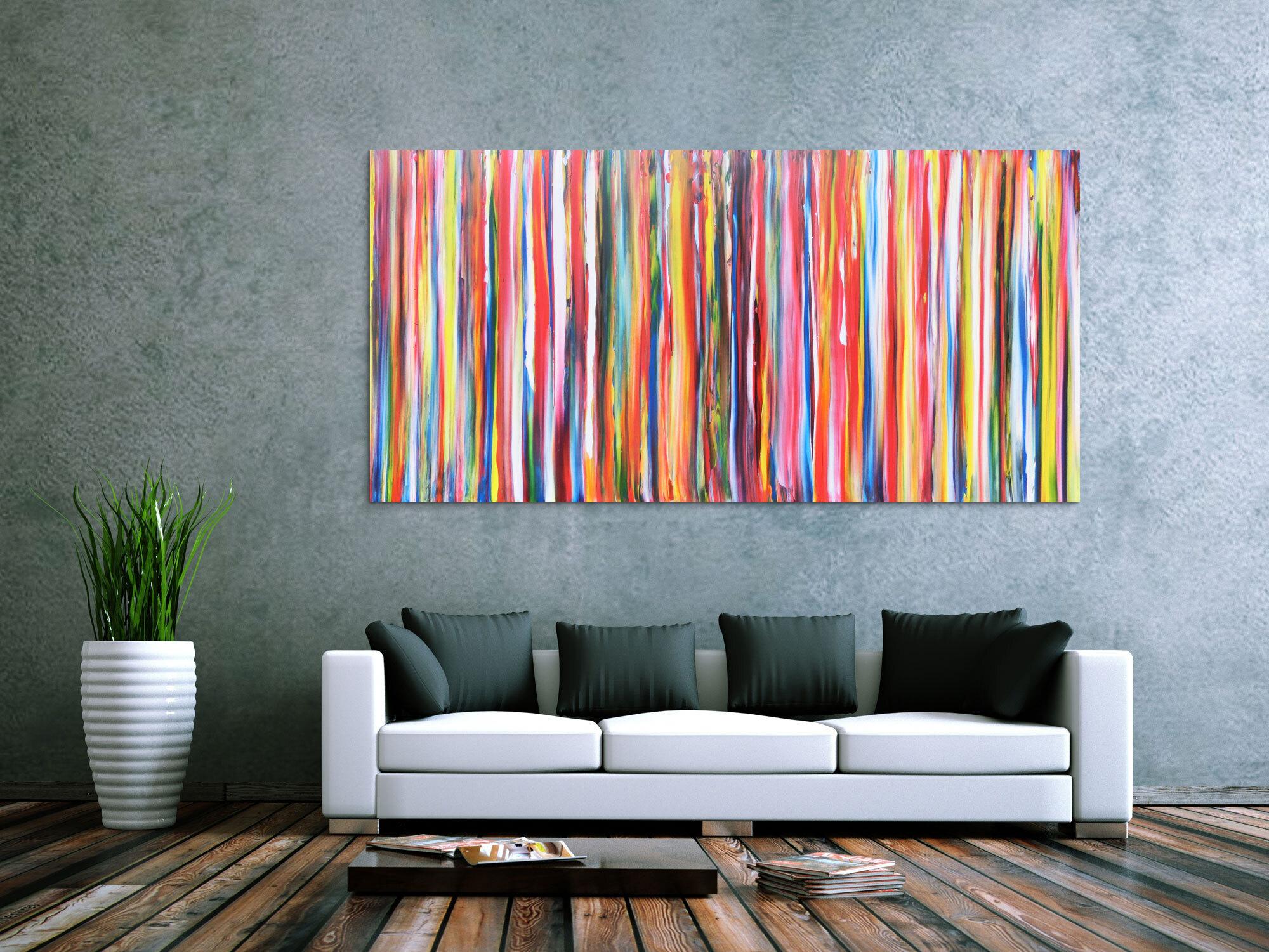 Abstraktes Acrylbild Gemälde bunte Streifen sehr modern helle bunte Farben