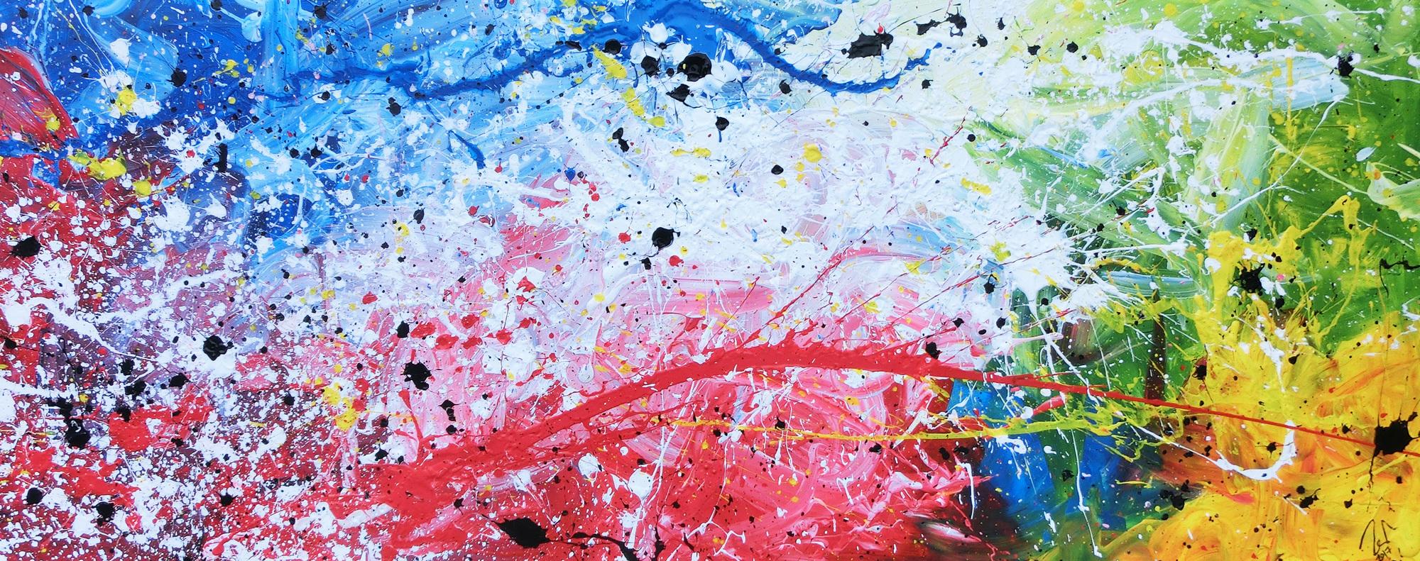 Abstraktes Acrylbild sehr modern bunt helle Farben rot weiß grün blau gelb