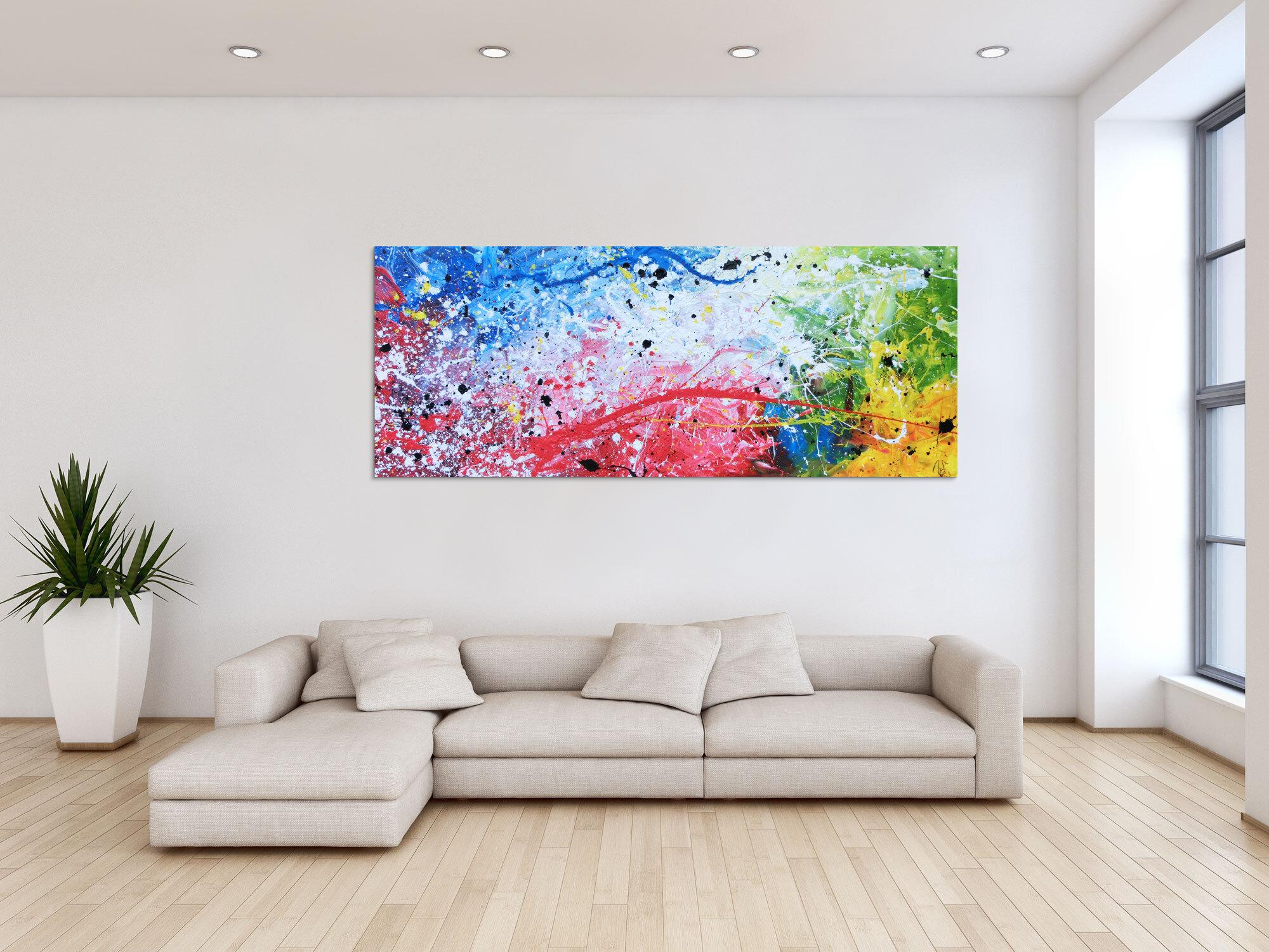 Abstraktes Acrylbild sehr modern bunt helle Farben rot weiß grün blau gelb