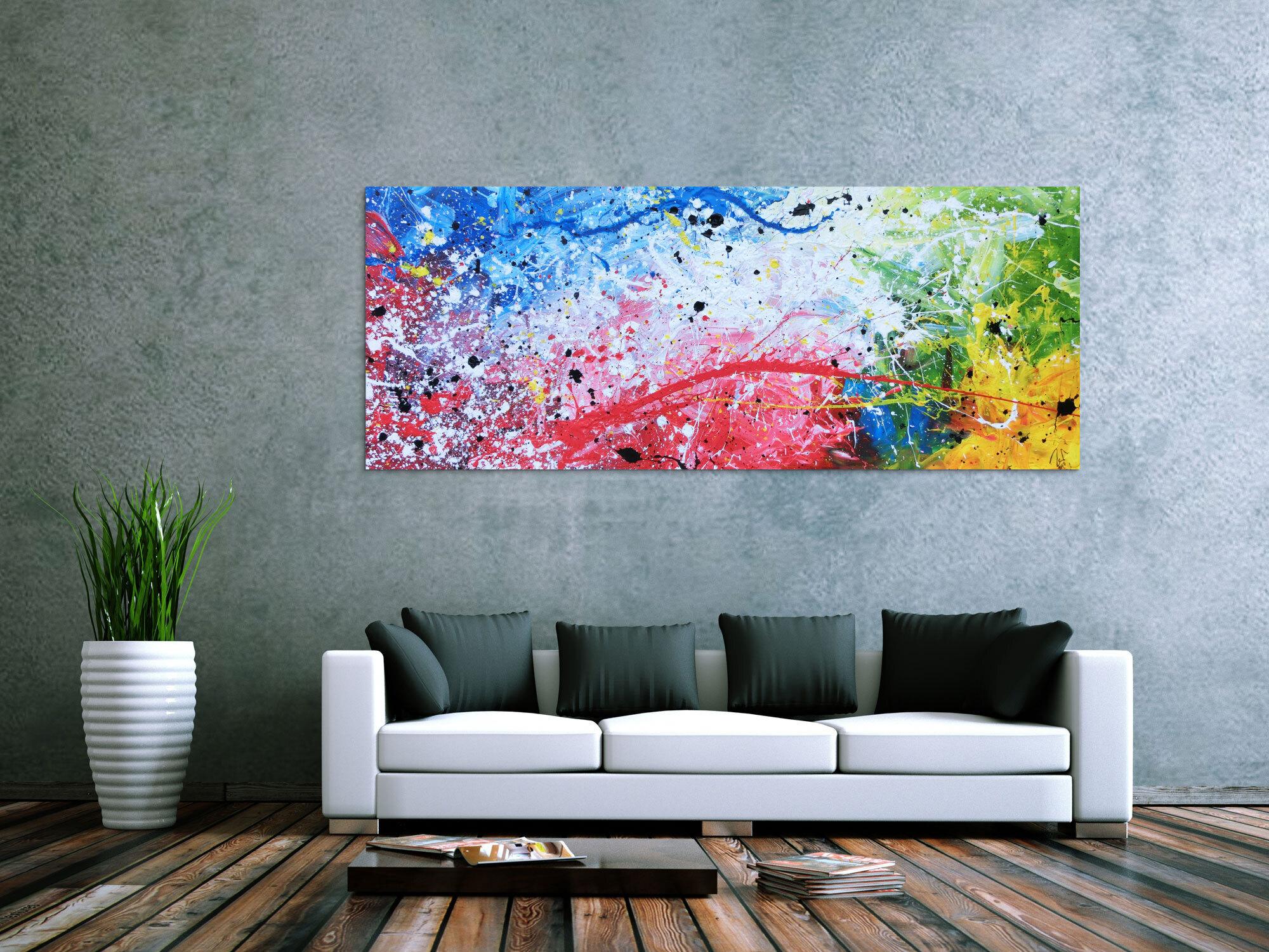 Abstraktes Acrylbild sehr modern bunt helle Farben rot weiß grün blau gelb