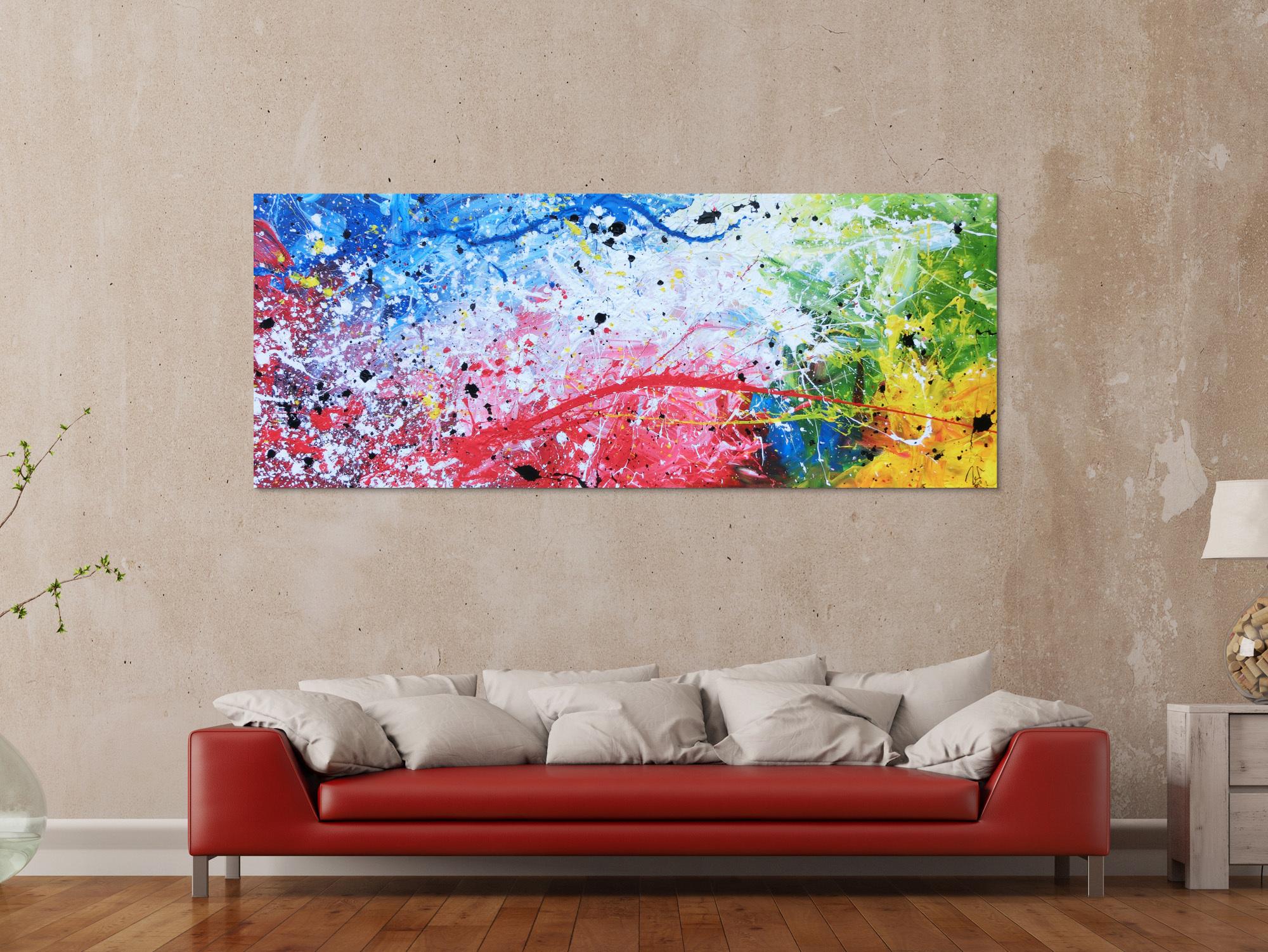 Abstraktes Acrylbild sehr modern bunt helle Farben rot weiß grün blau gelb