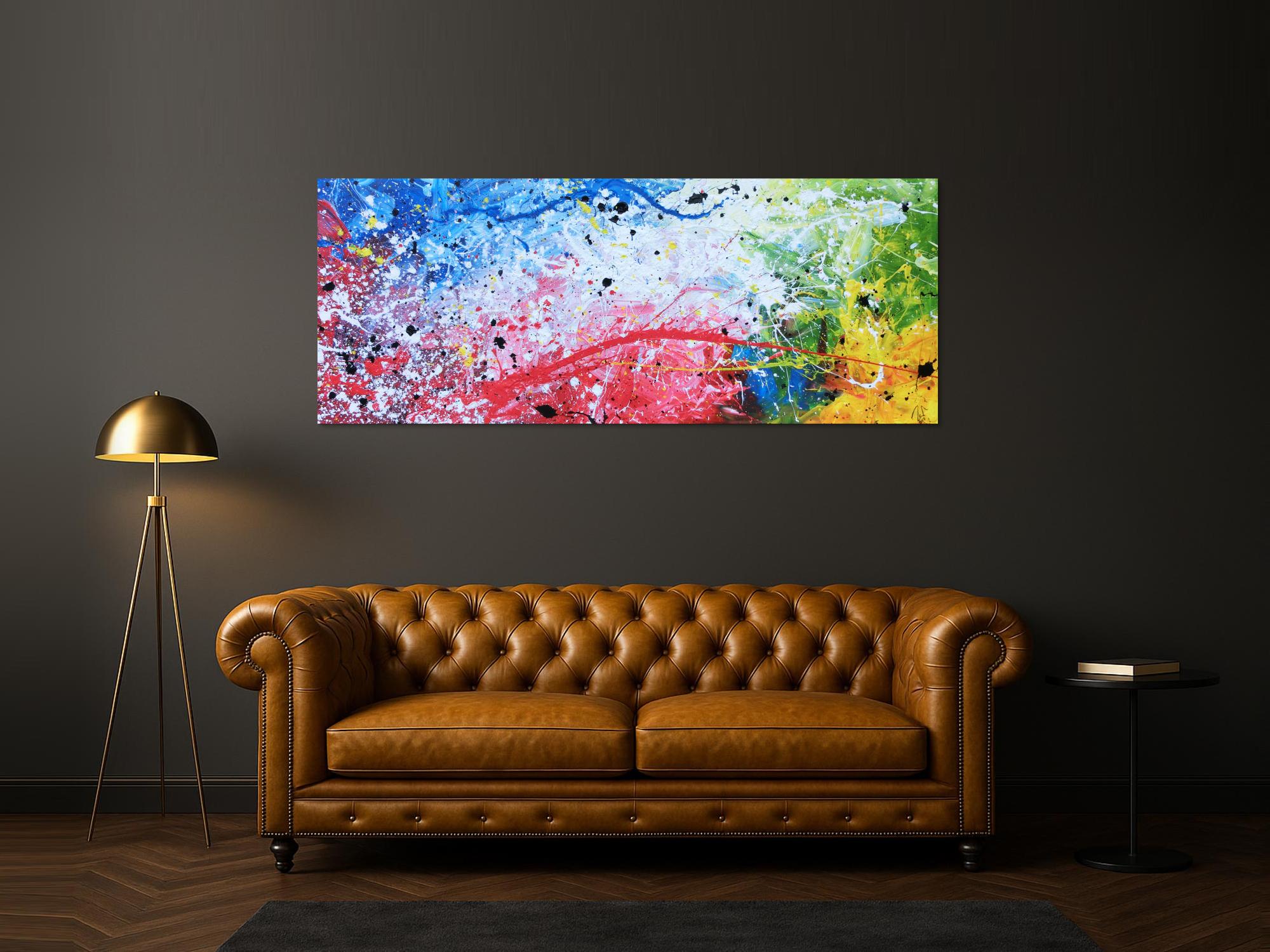 Abstraktes Acrylbild sehr modern bunt helle Farben rot weiß grün blau gelb