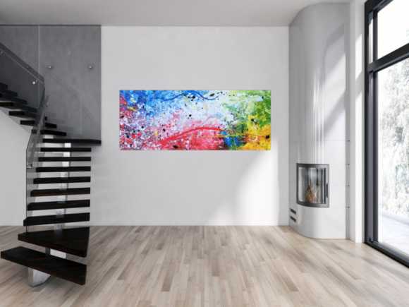 Abstraktes Acrylbild sehr modern bunt helle Farben rot weiß grün blau gelb