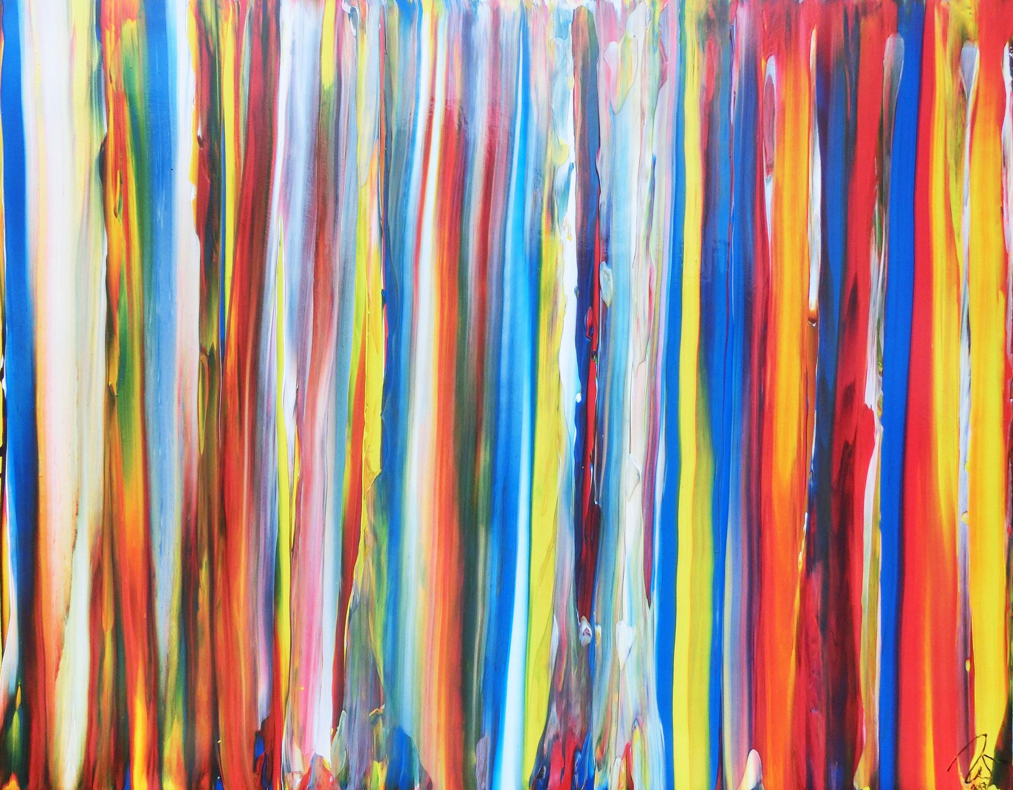 Abstraktes Acrylbild bunte Streifen sehr modern helle bunte Farben