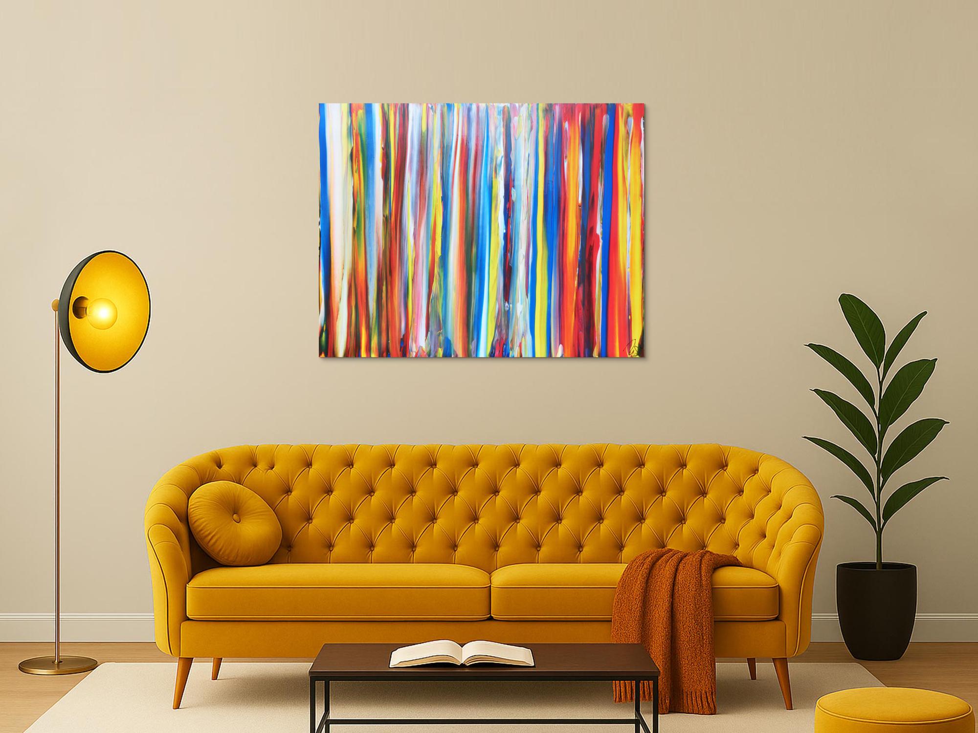 Abstraktes Acrylbild bunte Streifen sehr modern helle bunte Farben