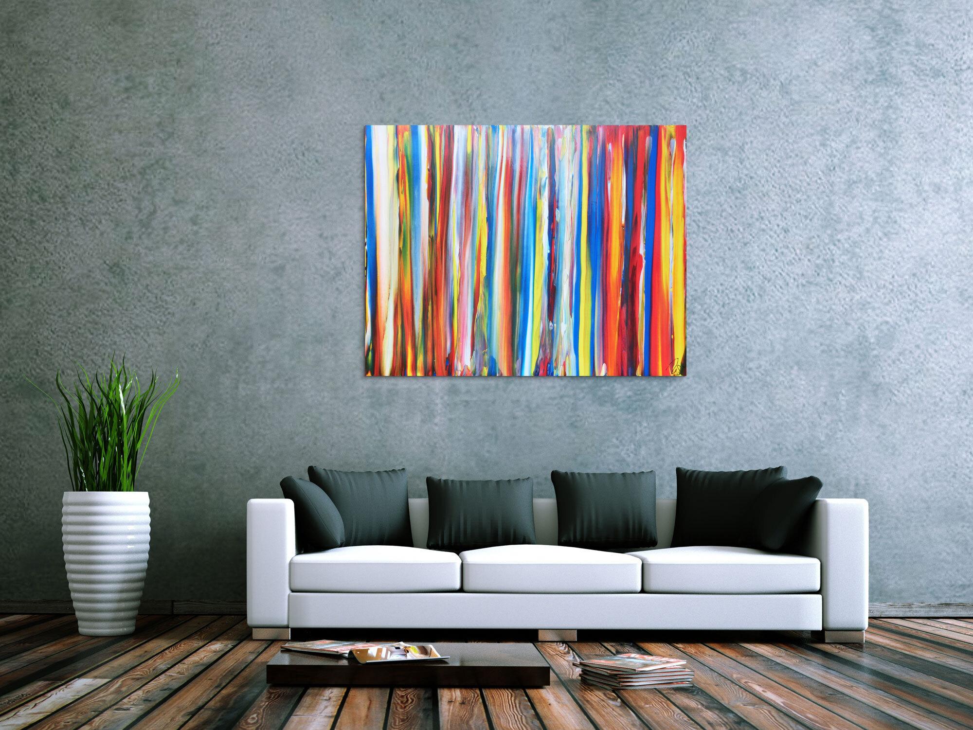 Abstraktes Acrylbild bunte Streifen sehr modern helle bunte Farben