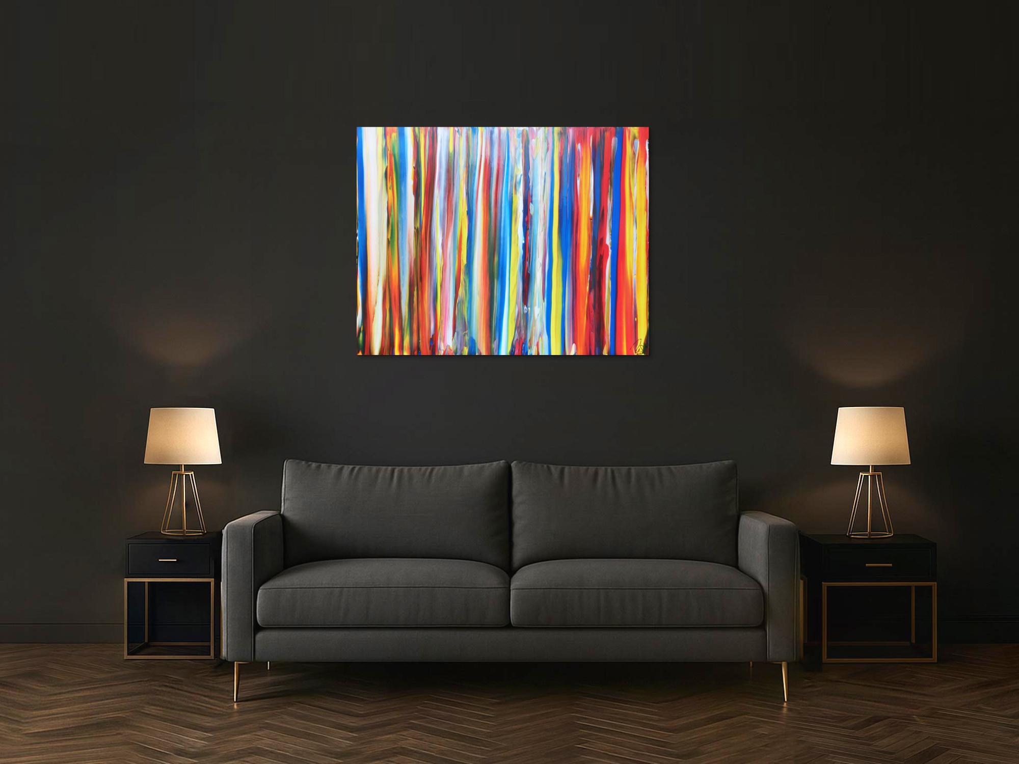 Abstraktes Acrylbild bunte Streifen sehr modern helle bunte Farben