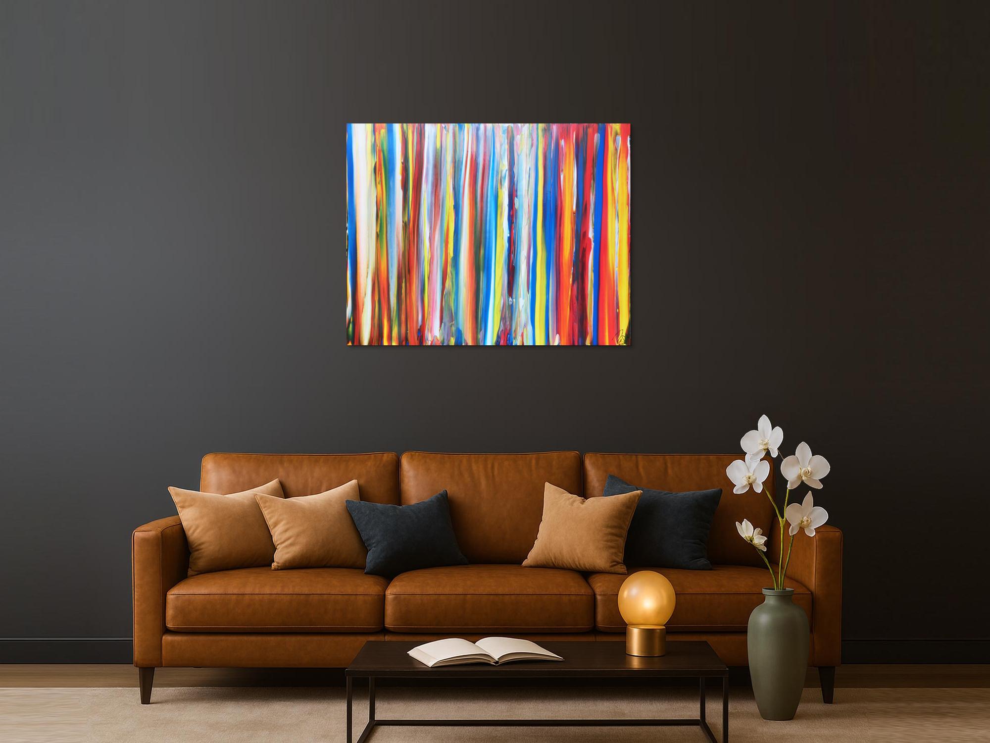 Abstraktes Acrylbild bunte Streifen sehr modern helle bunte Farben