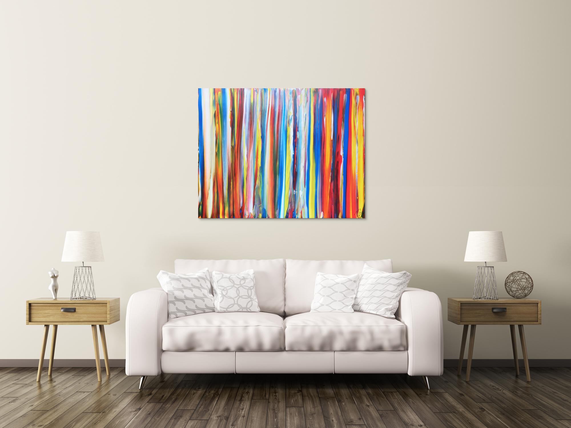 Abstraktes Acrylbild bunte Streifen sehr modern helle bunte Farben