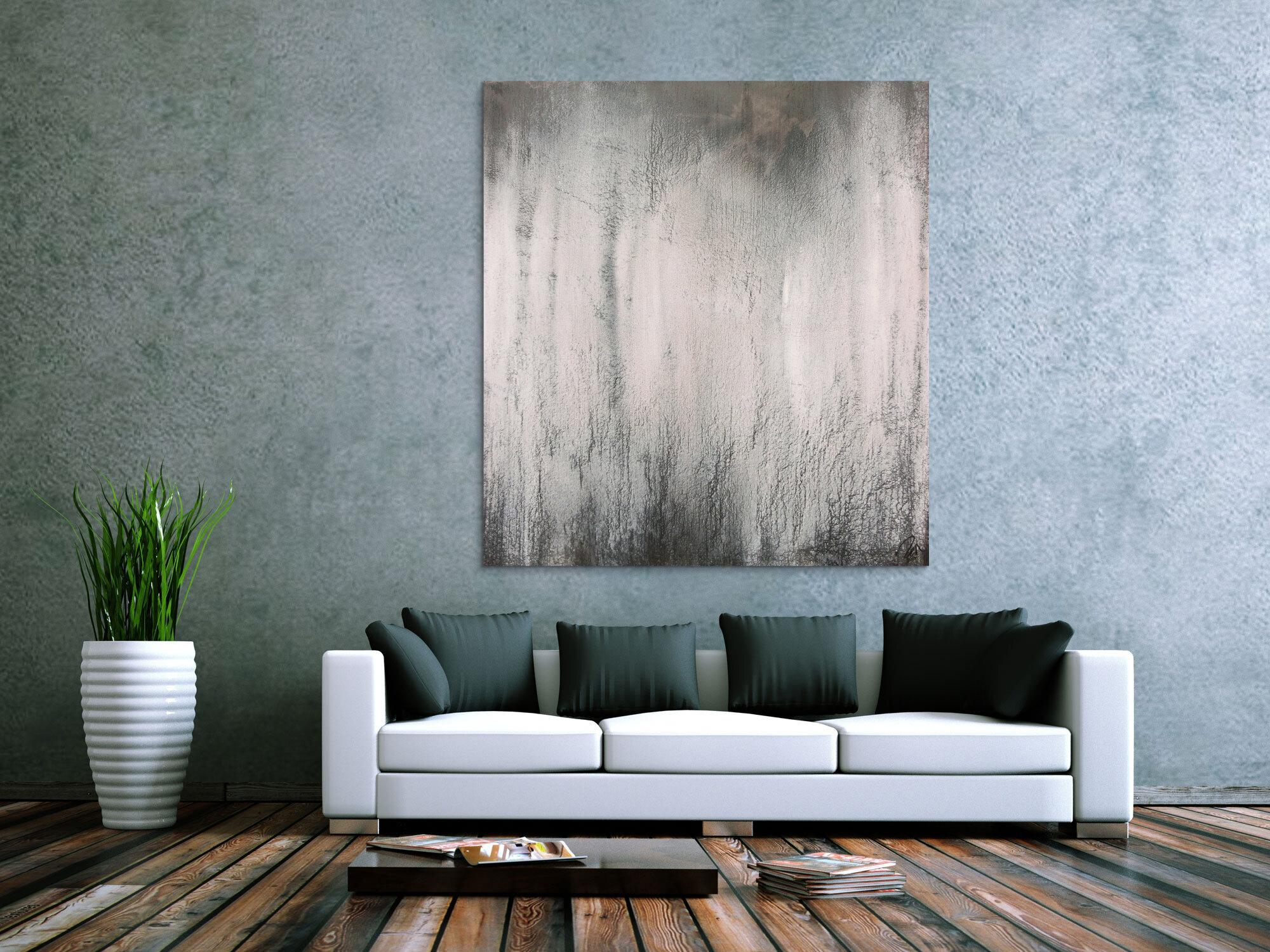 Abstraktes Acrylbild schwarz weiß grau sehr modern feine Struktur zeitgenössisch schlicht