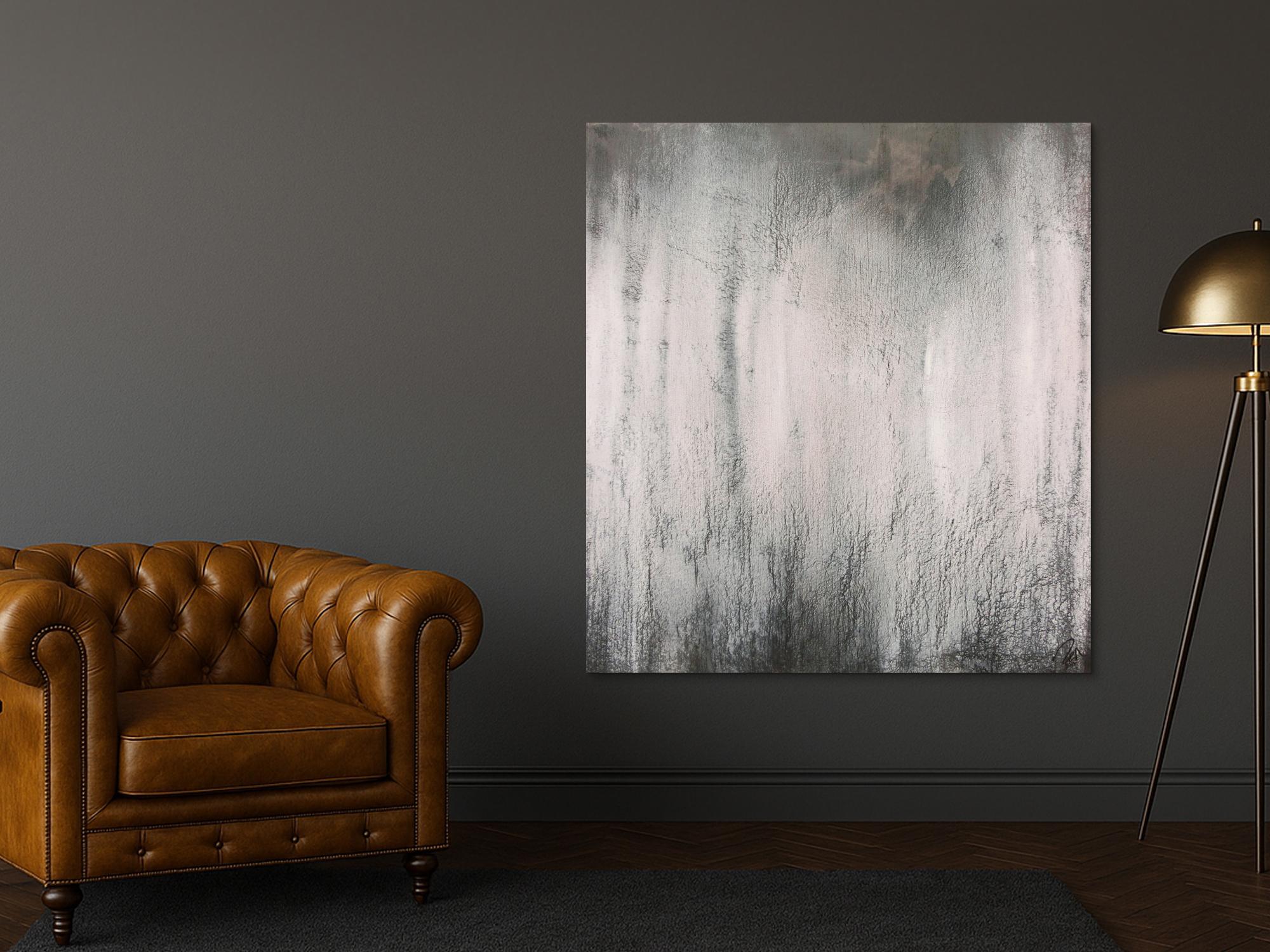 Abstraktes Acrylbild schwarz weiß grau sehr modern feine Struktur zeitgenössisch schlicht