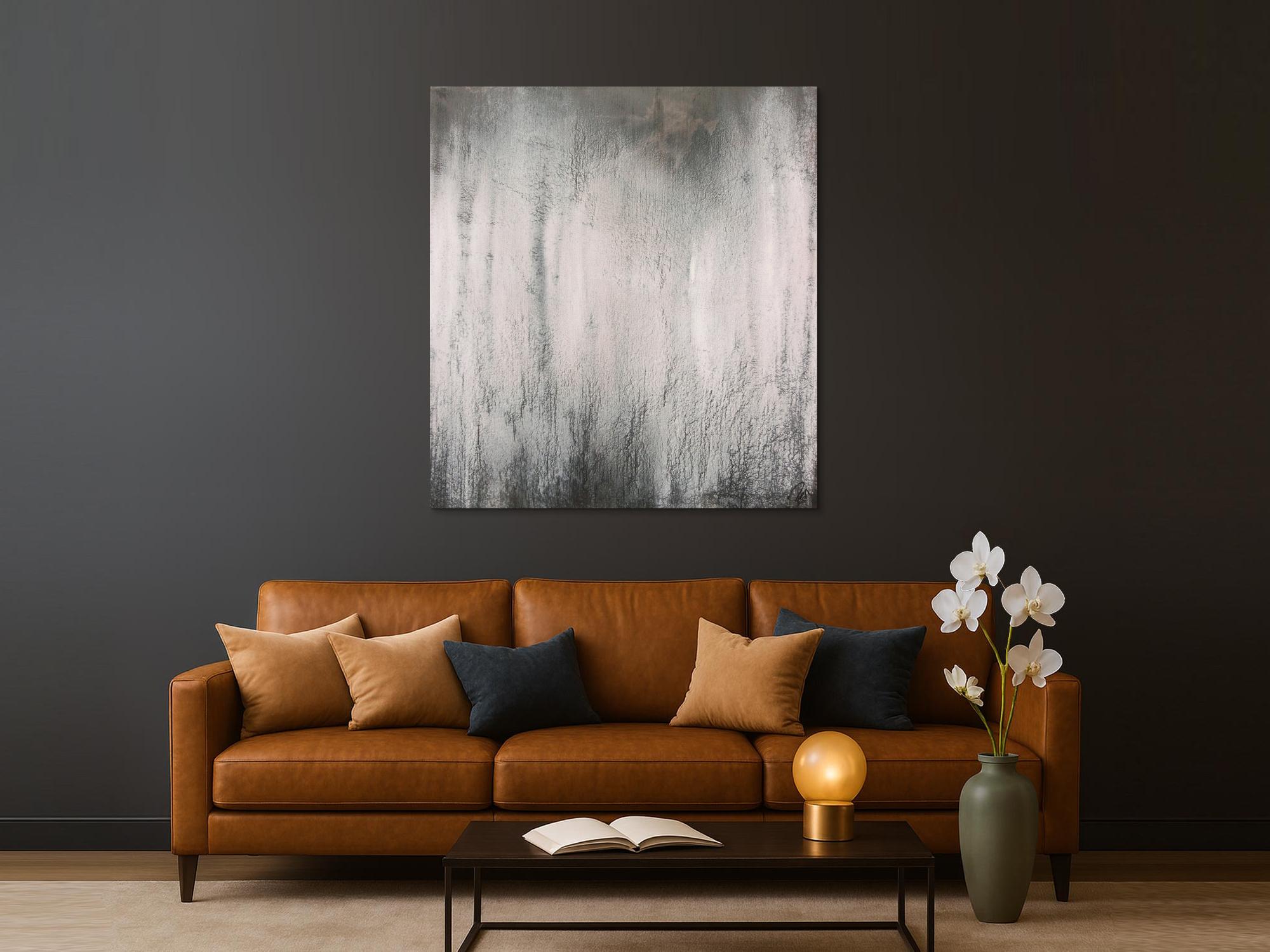 Abstraktes Acrylbild schwarz weiß grau sehr modern feine Struktur zeitgenössisch schlicht