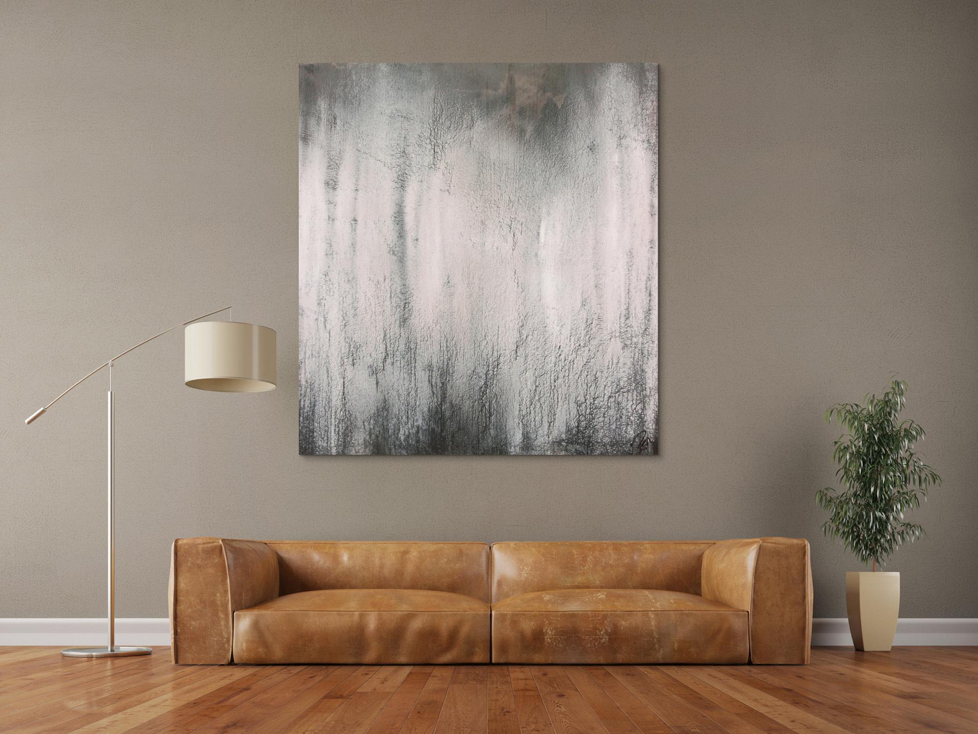 Abstraktes Acrylbild schwarz weiß grau sehr modern feine Struktur zeitgenössisch schlicht