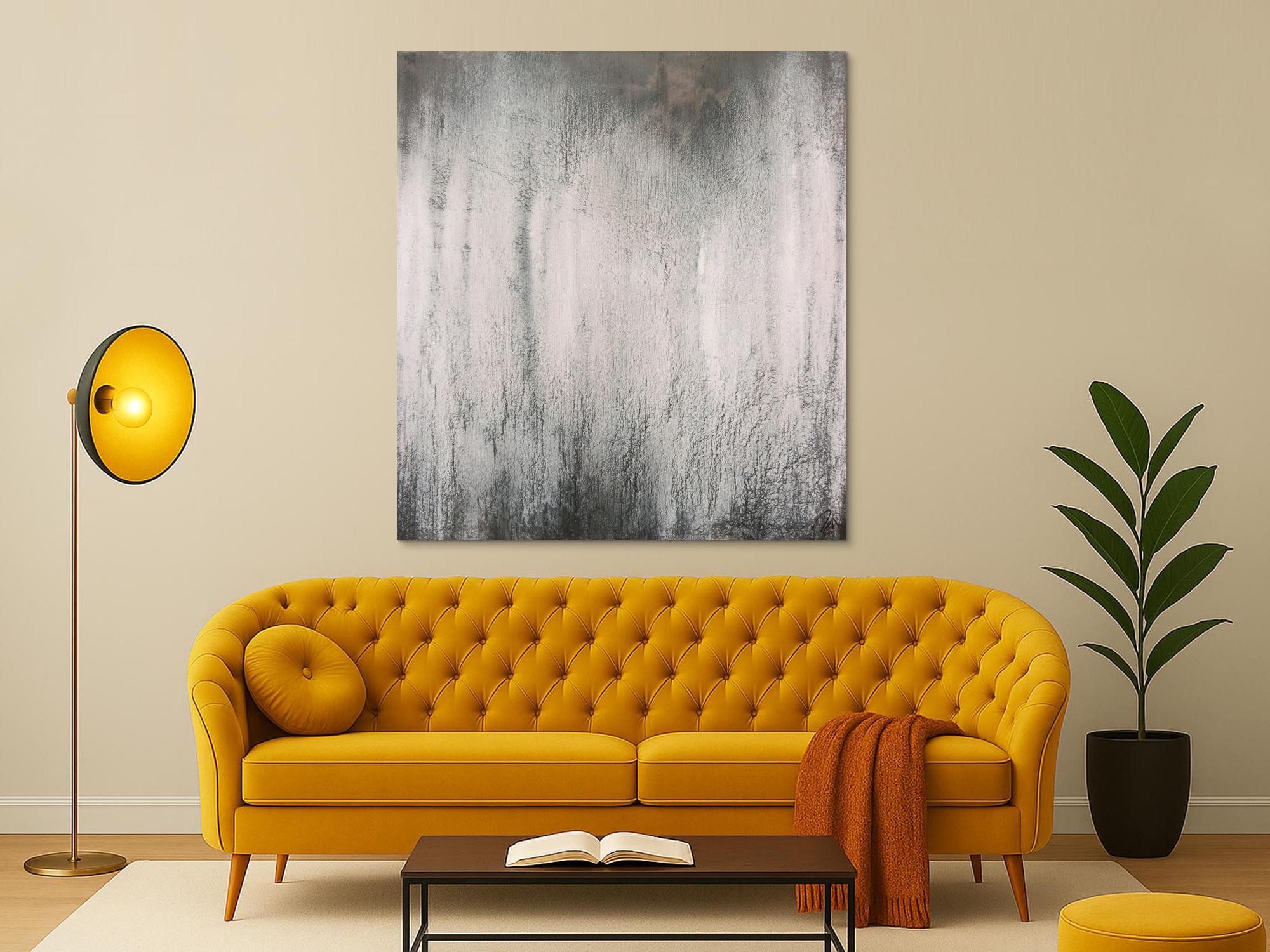 Abstraktes Acrylbild schwarz weiß grau sehr modern feine Struktur zeitgenössisch schlicht