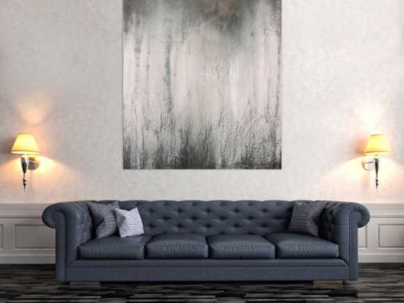 Abstraktes Acrylbild schwarz weiß grau sehr modern feine Struktur zeitgenössisch schlicht