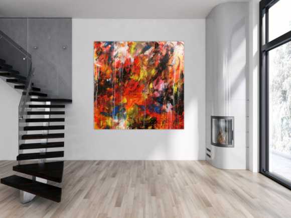 Abstraktes Acrylbild sehr modern bunt denkle Farben rot gelb blau weiß schwarz