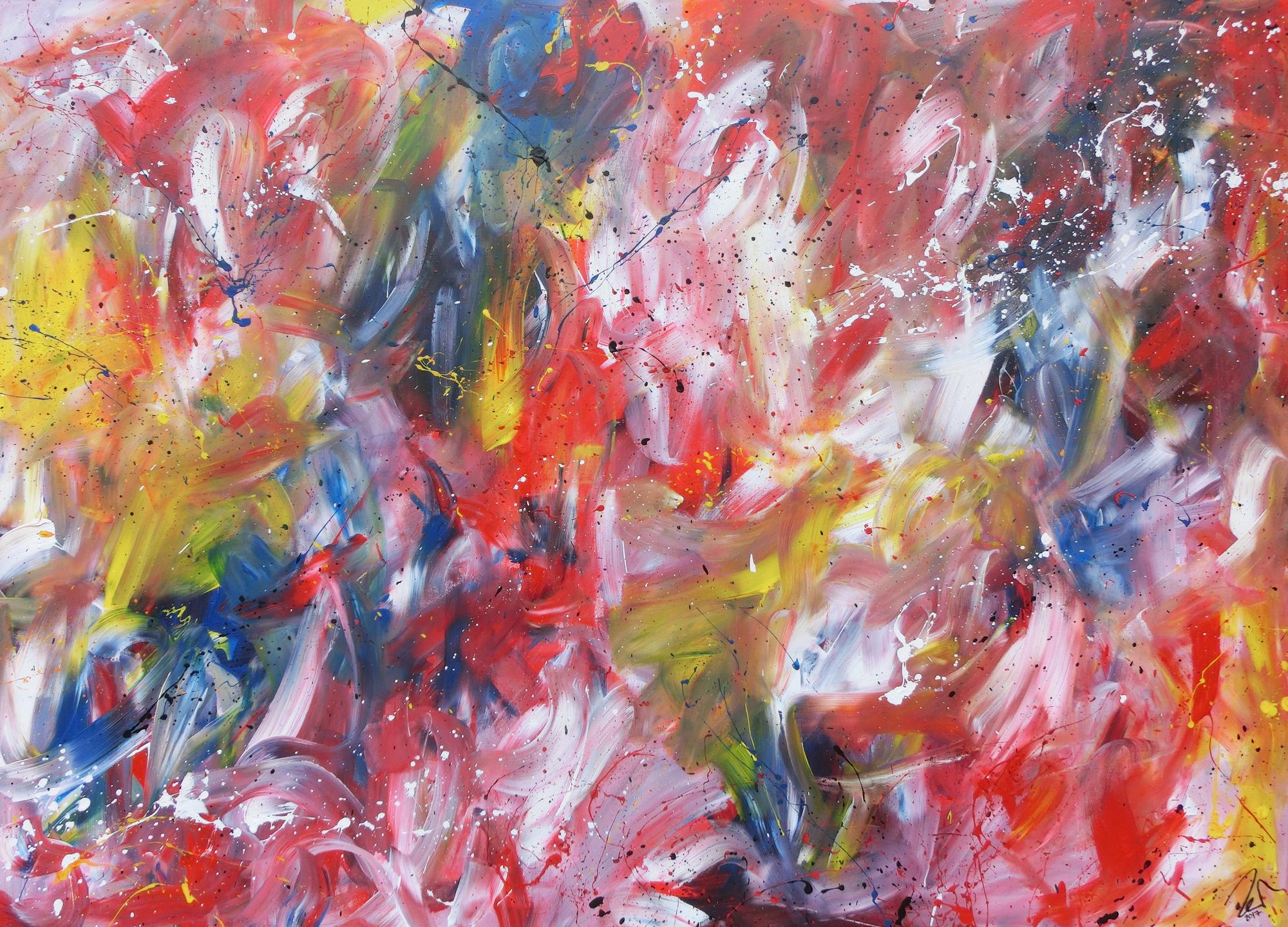 Abstraktes Acrylbild sehhe Farben sehr bunt modern und groß