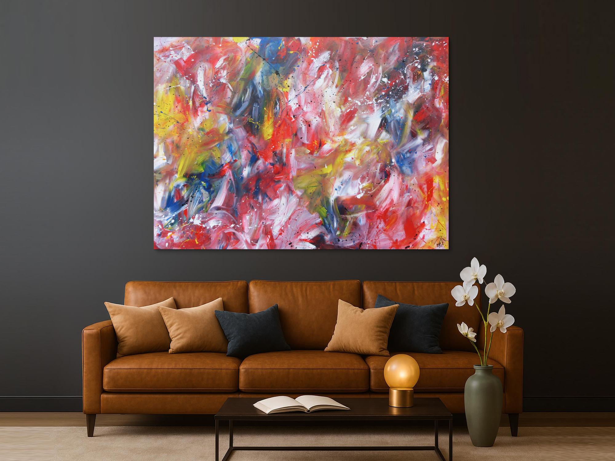 Abstraktes Acrylbild sehhe Farben sehr bunt modern und groß