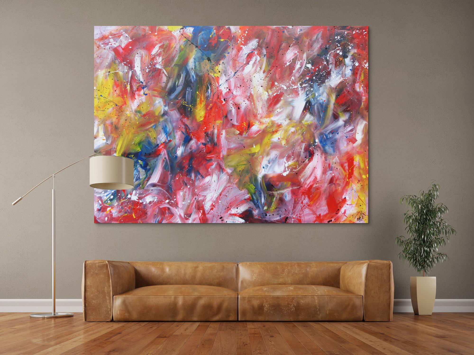 Abstraktes Acrylbild sehhe Farben sehr bunt modern und groß