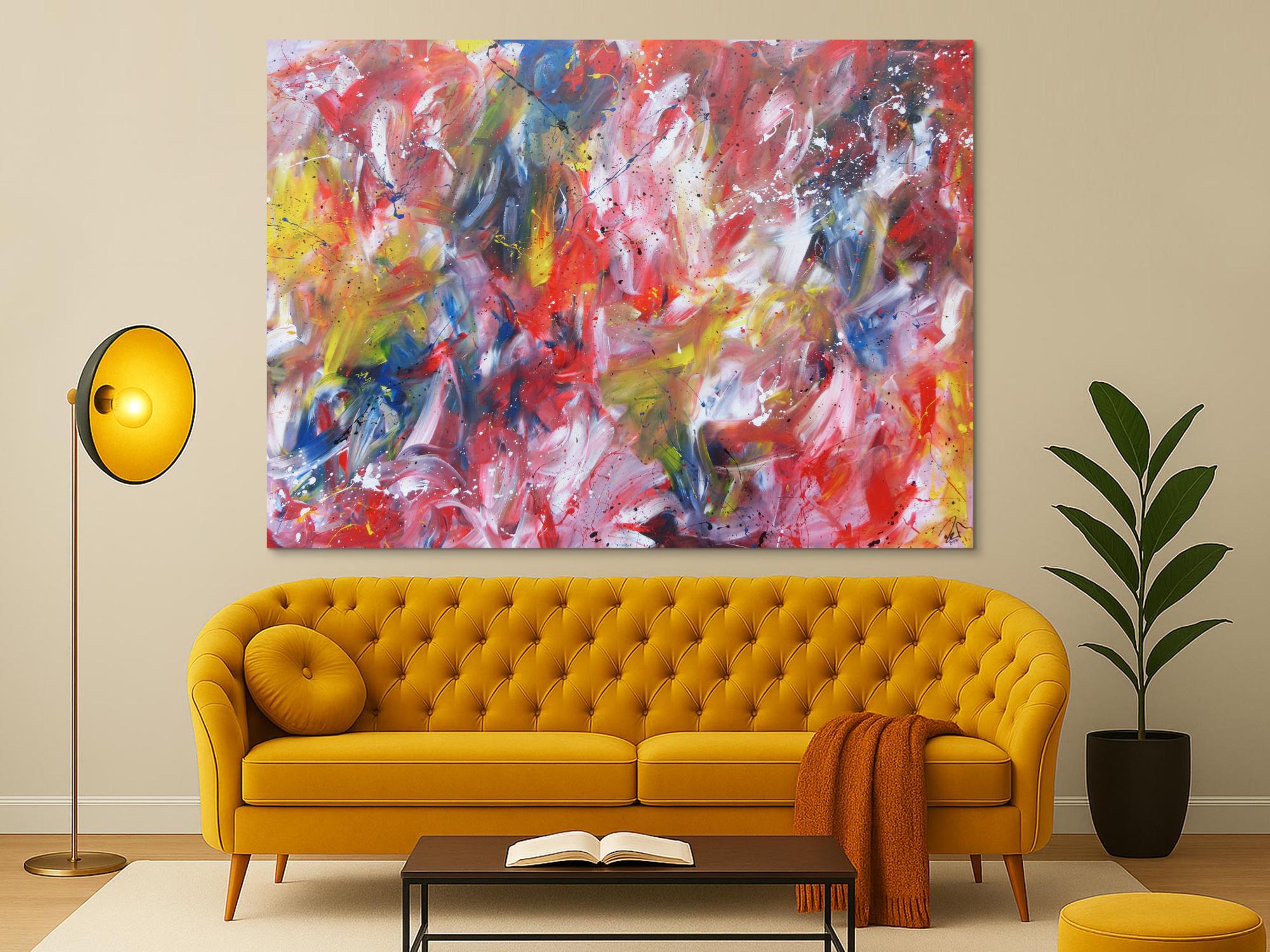 Abstraktes Acrylbild sehhe Farben sehr bunt modern und groß