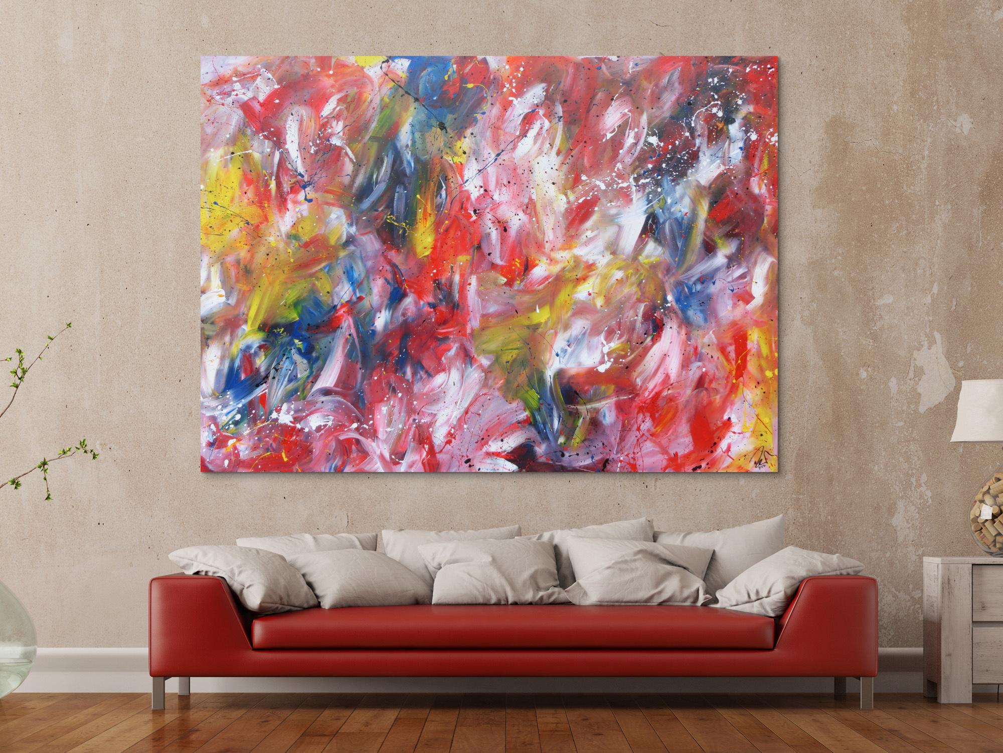 Abstraktes Acrylbild sehhe Farben sehr bunt modern und groß