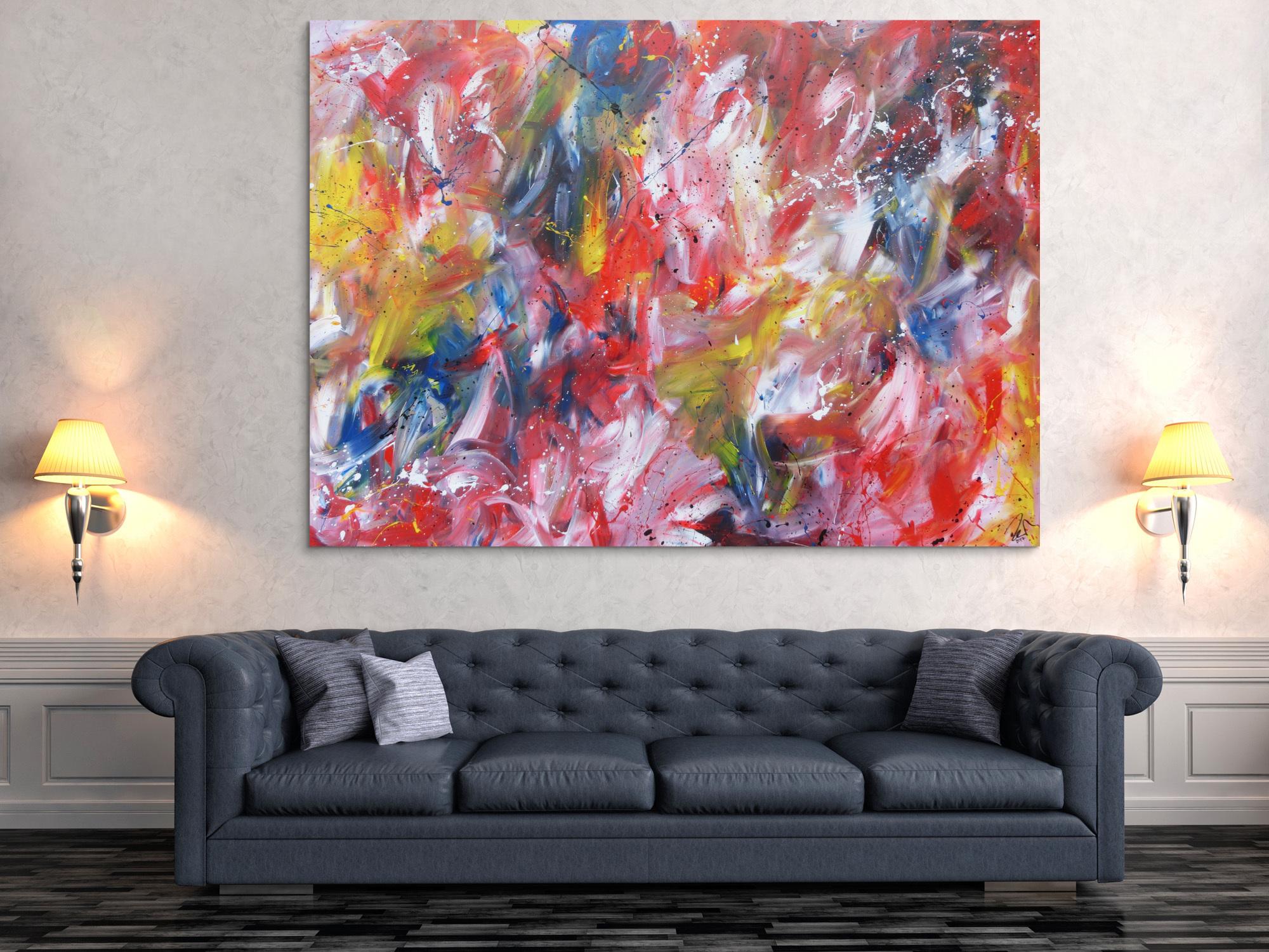 Abstraktes Acrylbild sehhe Farben sehr bunt modern und groß