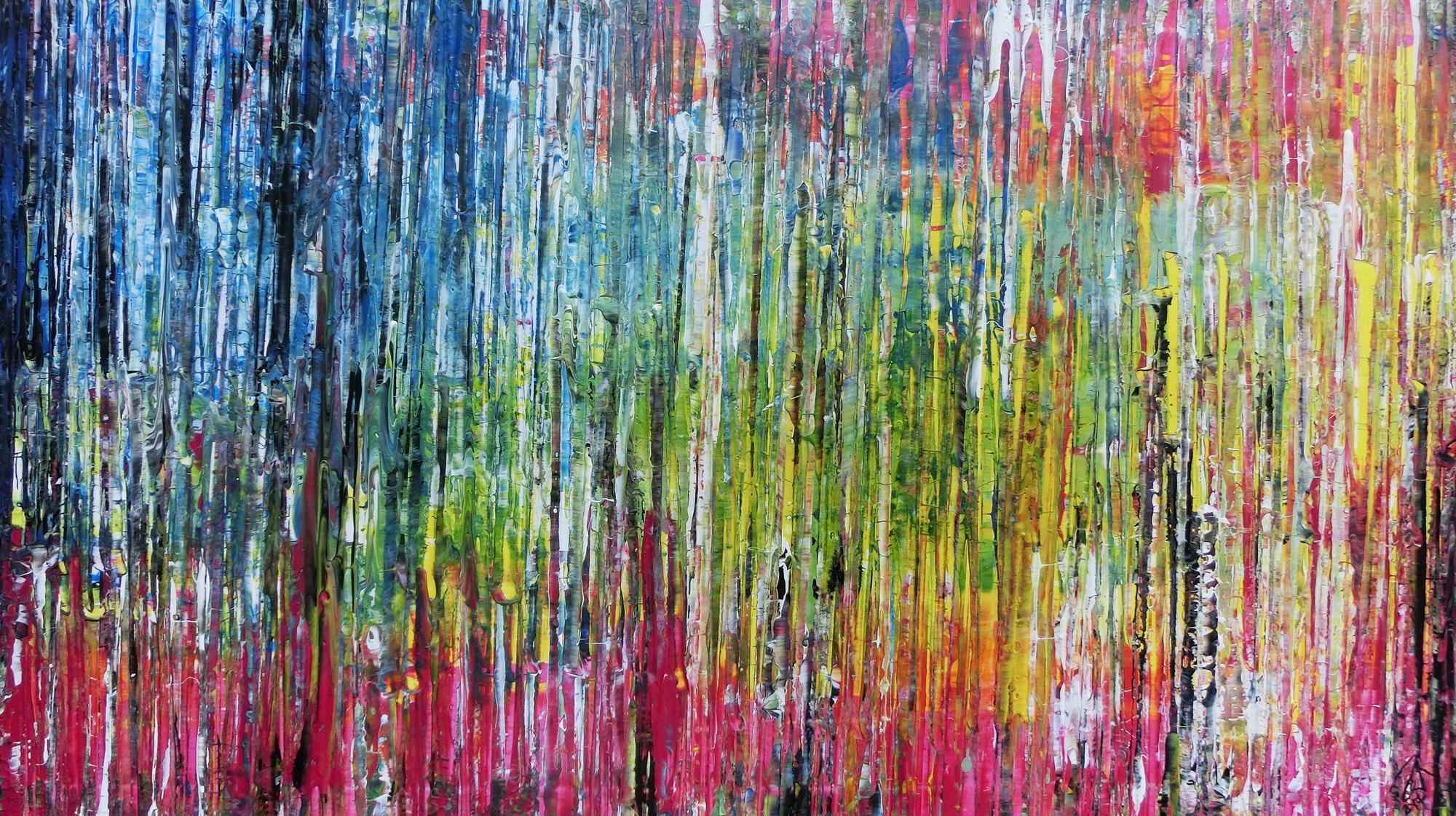 Abstraktes Acrylbild sehr bunt modern Spachteltechnik zeitgenössisches Gemälde