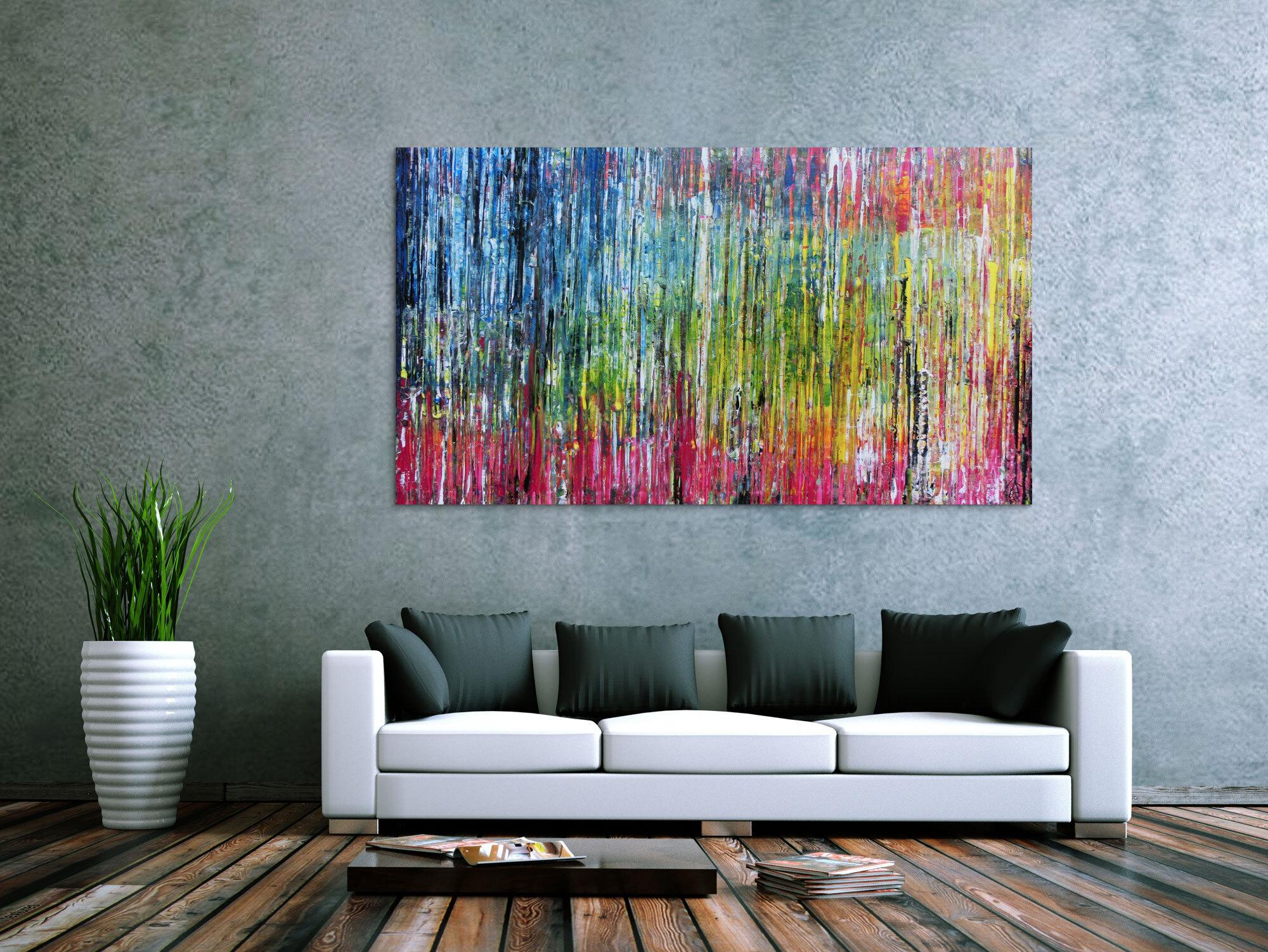 Abstraktes Acrylbild sehr bunt modern Spachteltechnik zeitgenössisches Gemälde