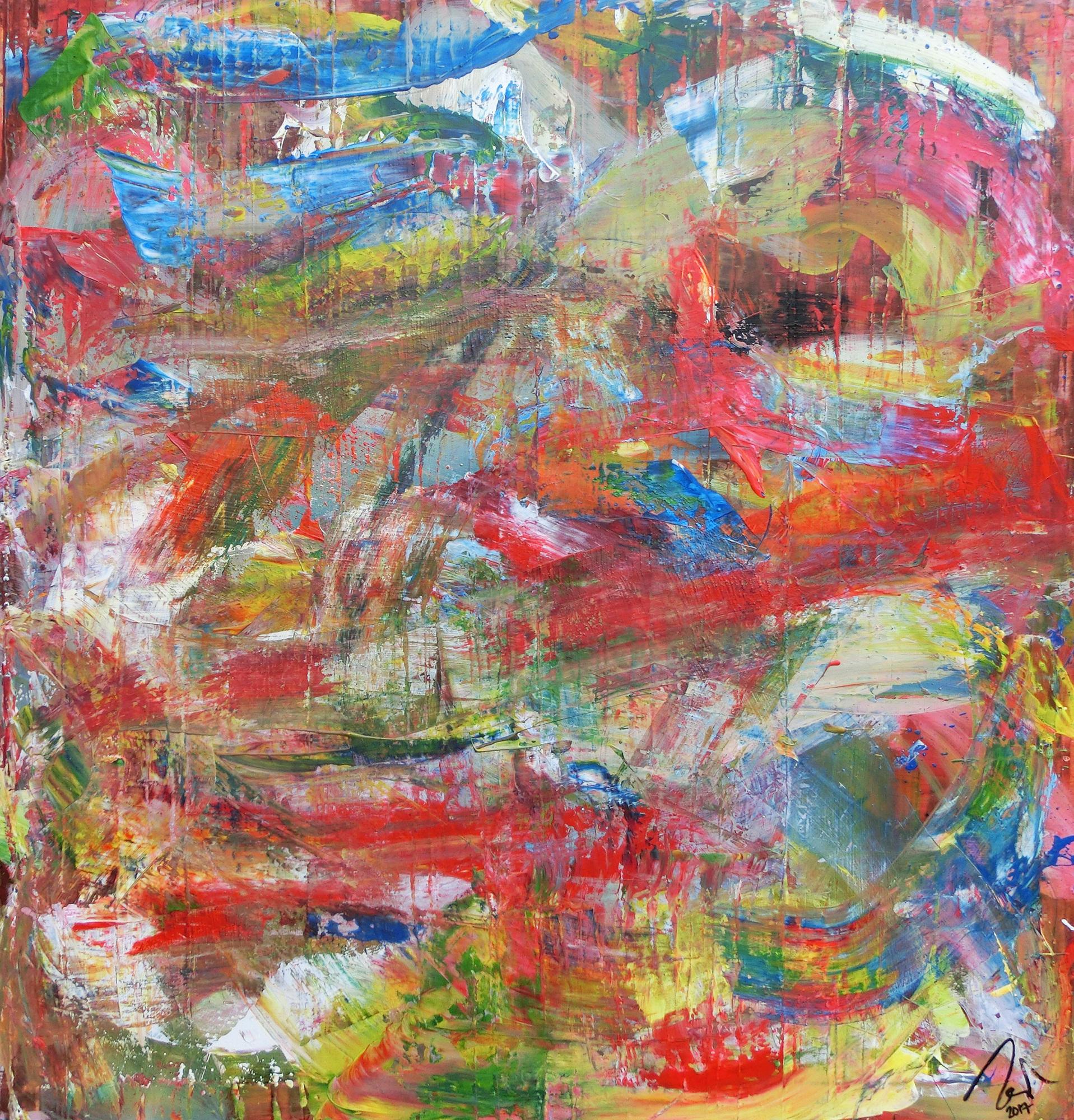 Abstraktes Acrylbild sehr bunt Mischtechnik viele Farben mit Struktur