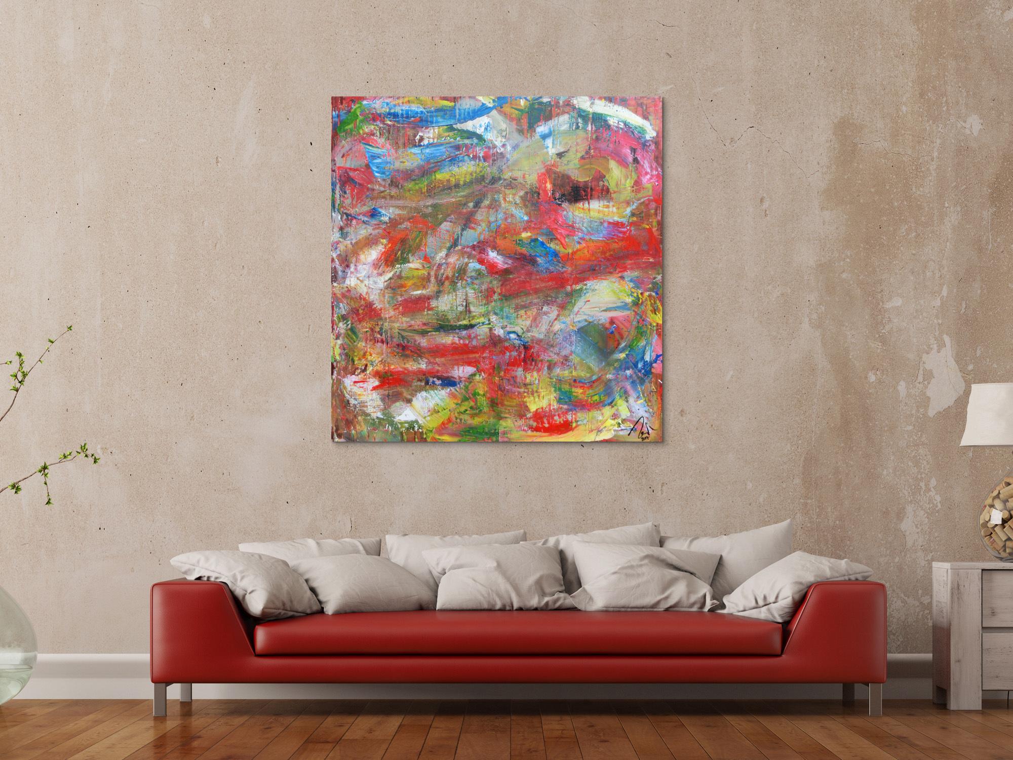 Abstraktes Acrylbild sehr bunt Mischtechnik viele Farben mit Struktur