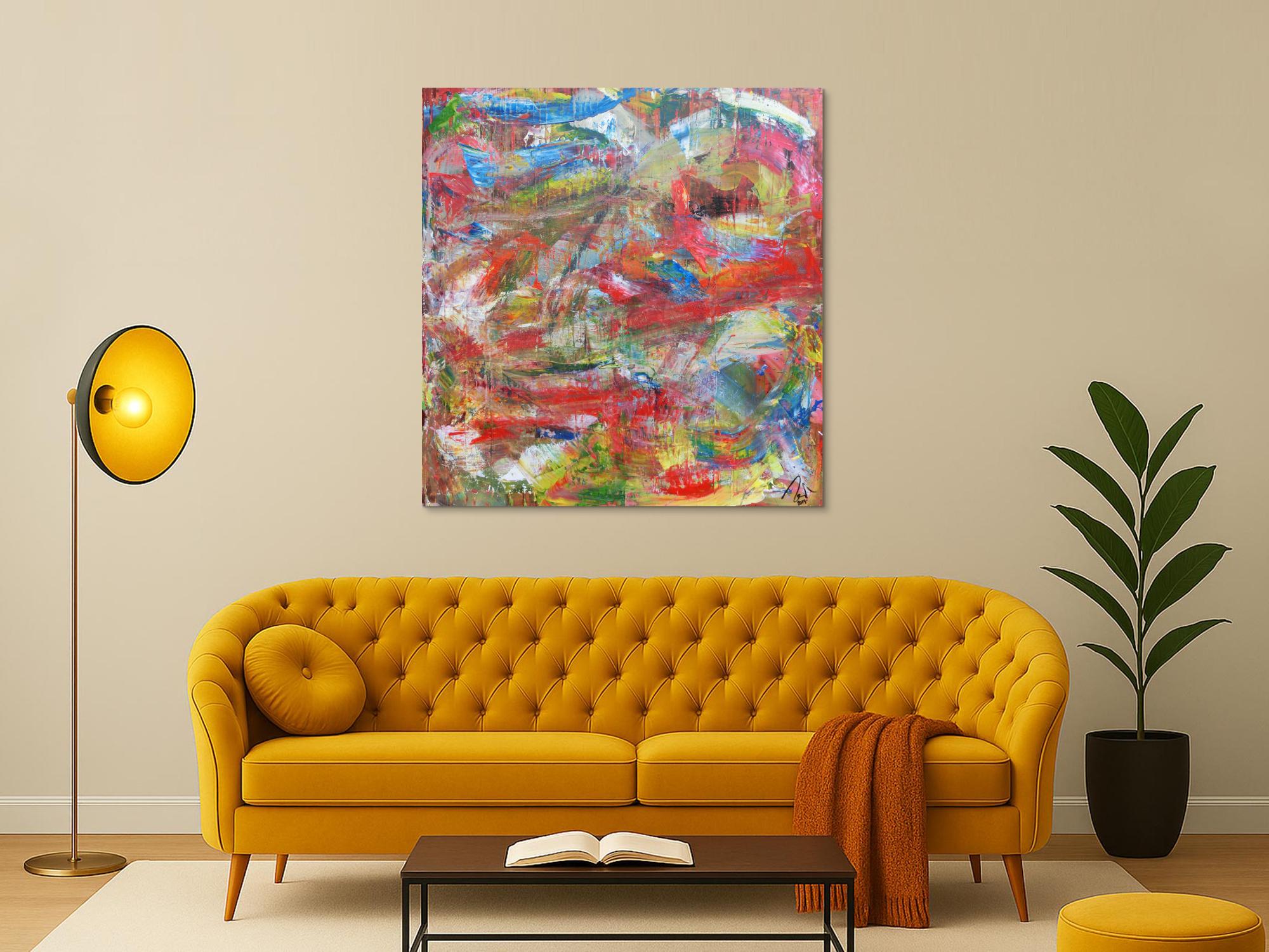 Abstraktes Acrylbild sehr bunt Mischtechnik viele Farben mit Struktur