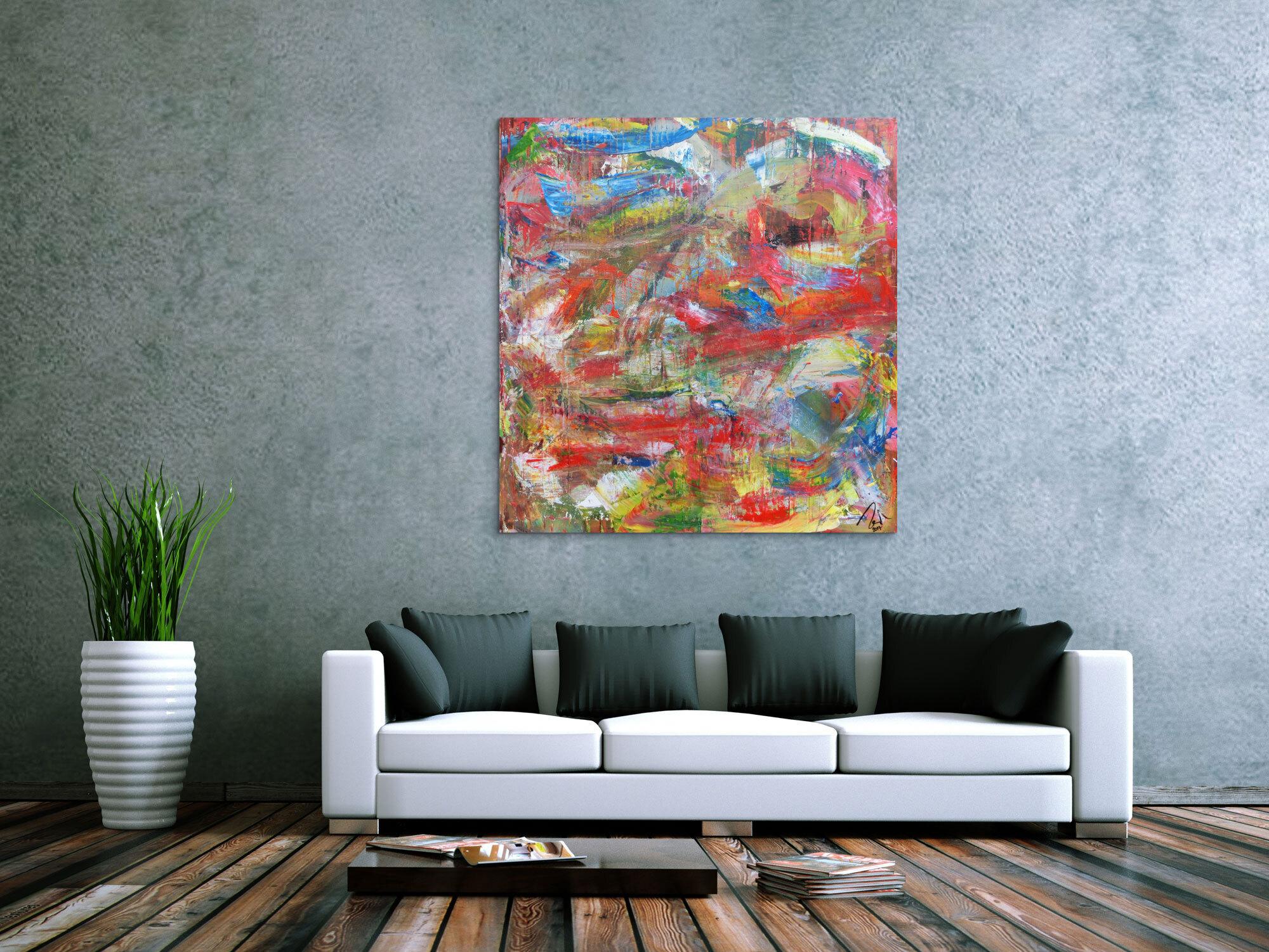 Abstraktes Acrylbild sehr bunt Mischtechnik viele Farben mit Struktur