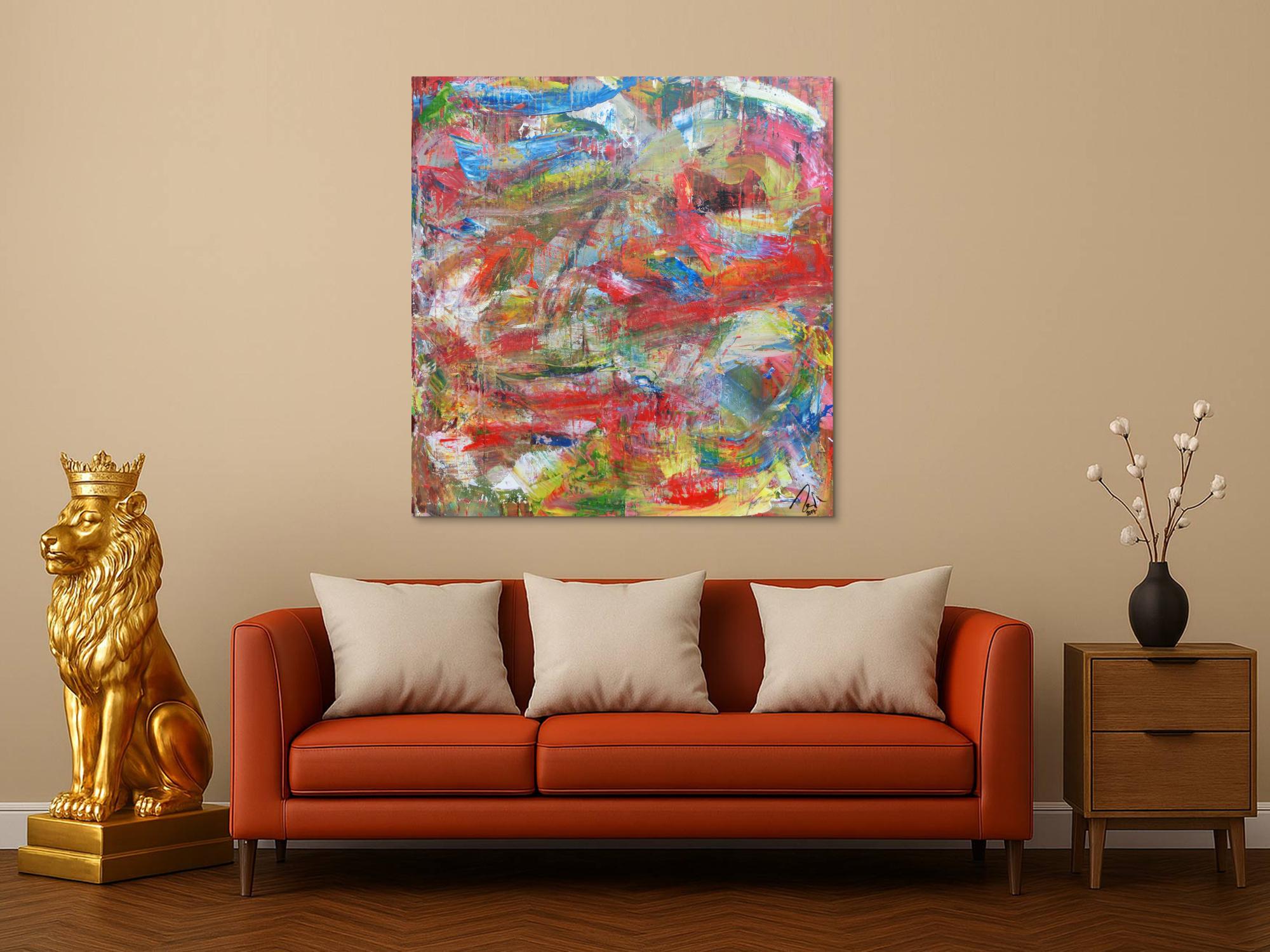 Abstraktes Acrylbild sehr bunt Mischtechnik viele Farben mit Struktur