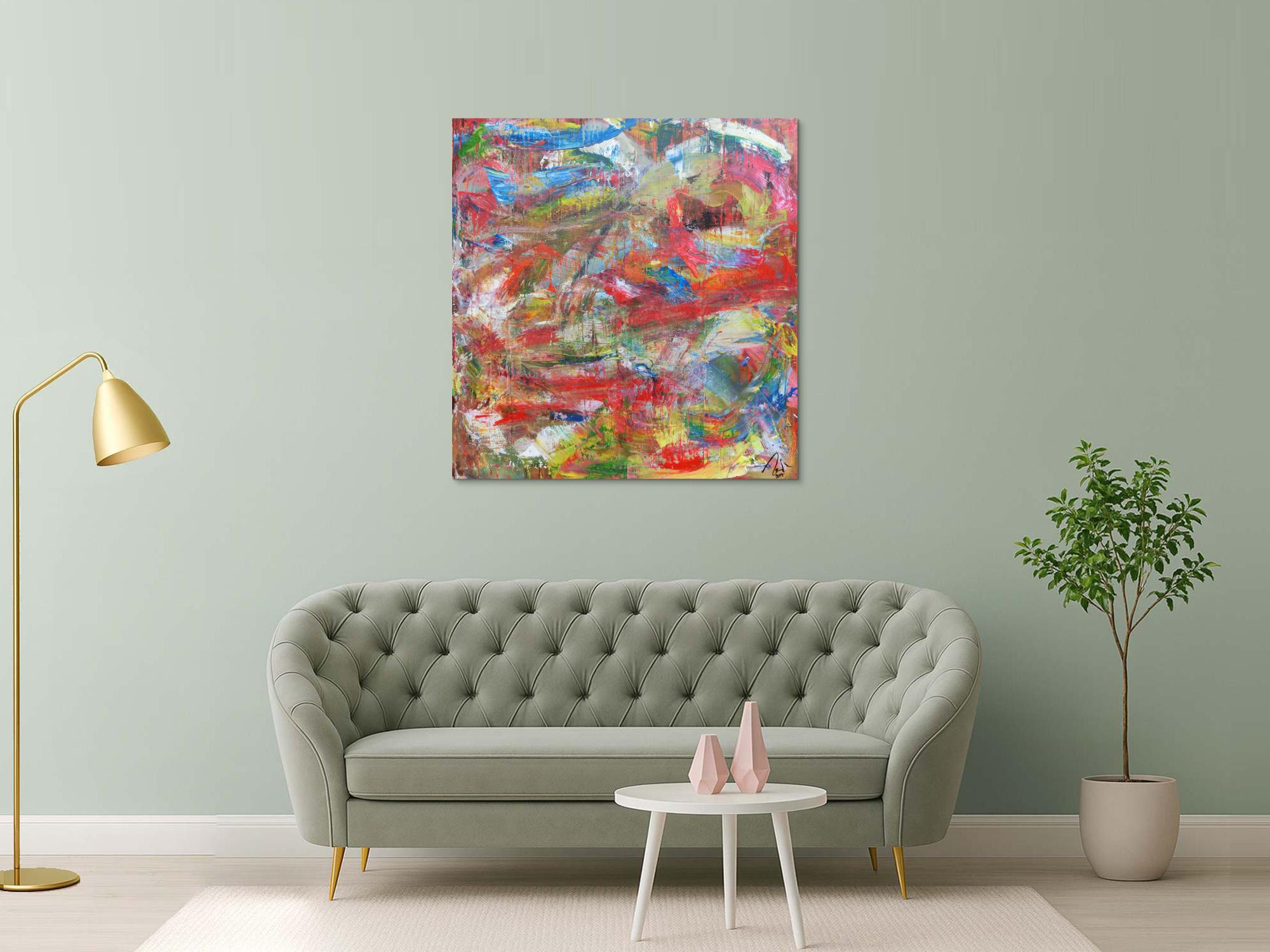 Abstraktes Acrylbild sehr bunt Mischtechnik viele Farben mit Struktur