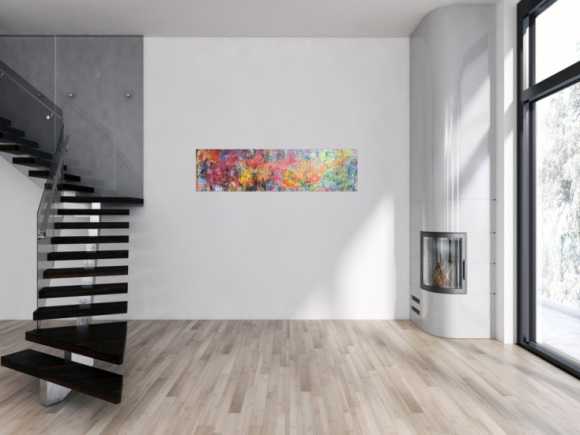 Abstraktes Gemälde Acrylbild Mischtechnik sehr bunt modern Panorama Format