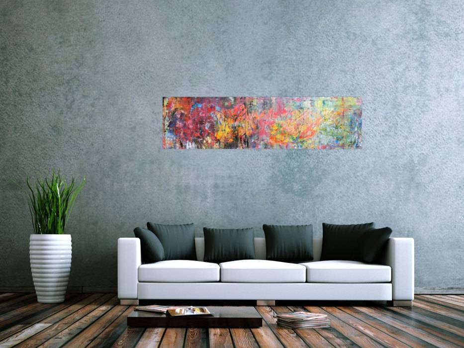 Hochwertige Kunst Auf Leinwand Abstraktes Gemalde Acrylbild Mischtechnik Sehr Bunt Modern Panorama Format In 40x150cm Von Alex Zerr