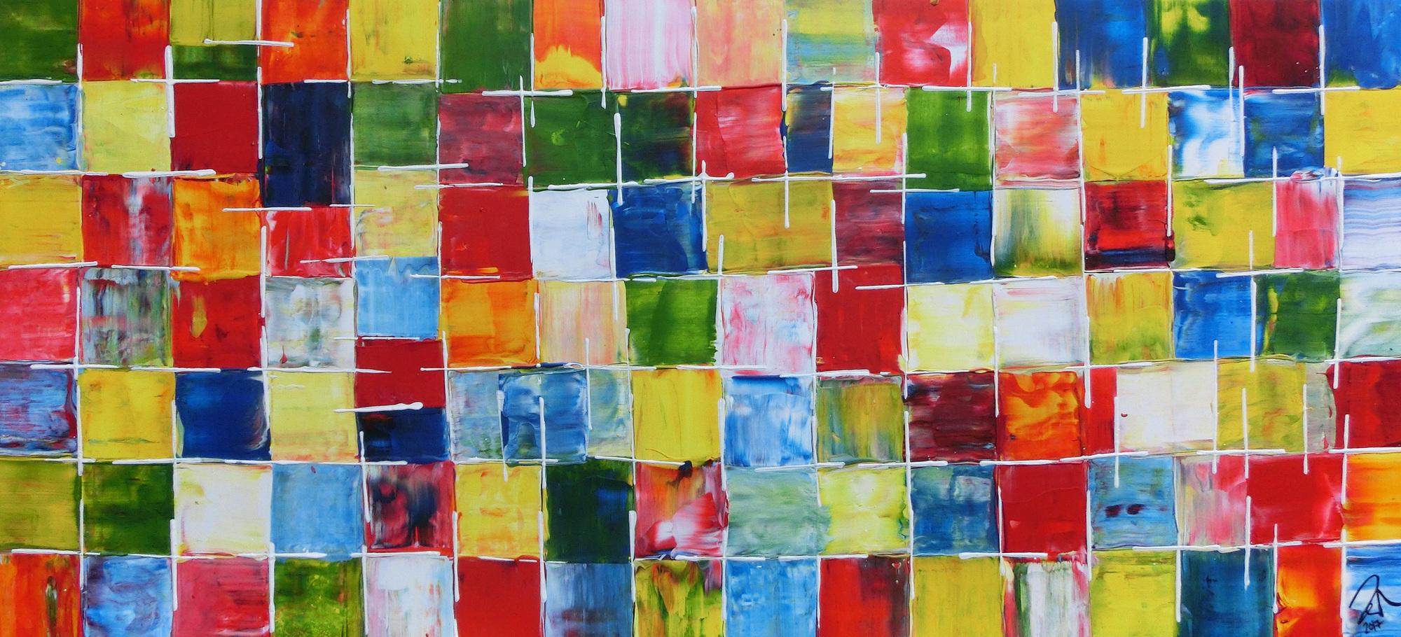 Abstraktes Acrylbild bunte Kacheln sehr modern viele Farben bunte Flächen