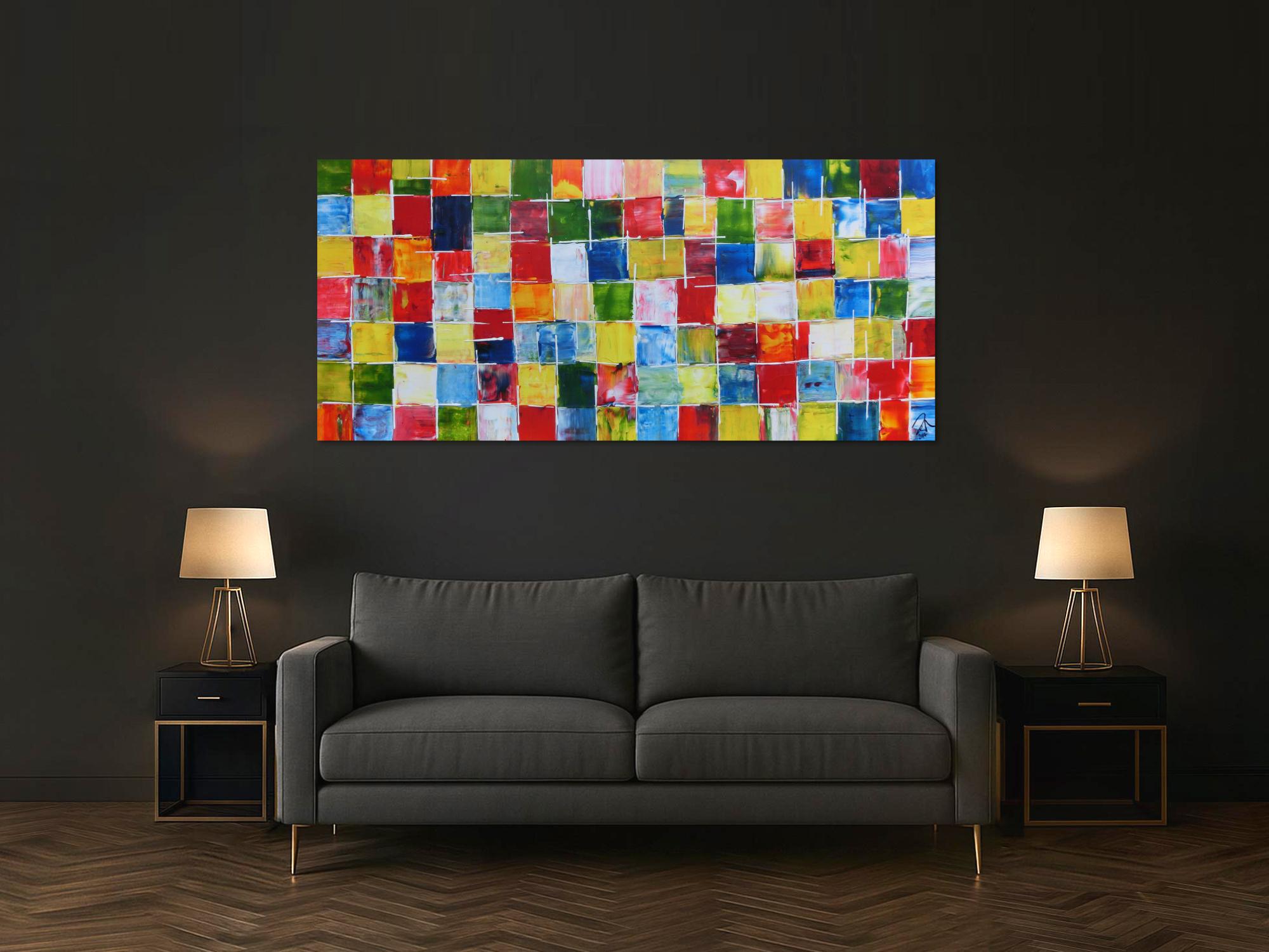 Abstraktes Acrylbild bunte Kacheln sehr modern viele Farben bunte Flächen