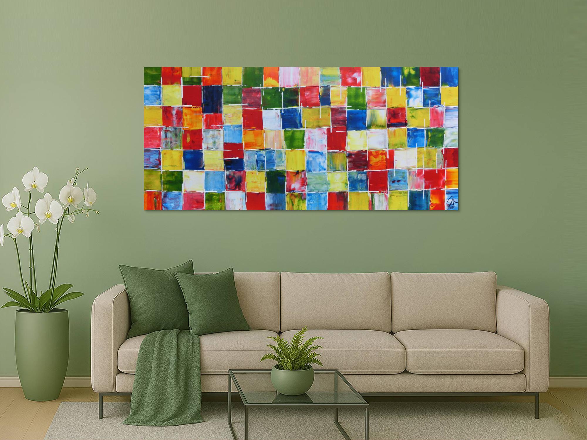 Abstraktes Acrylbild bunte Kacheln sehr modern viele Farben bunte Flächen