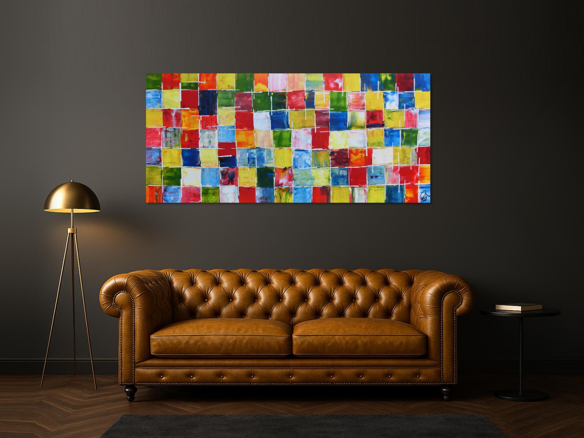 Abstraktes Acrylbild bunte Kacheln sehr modern viele Farben bunte Flächen