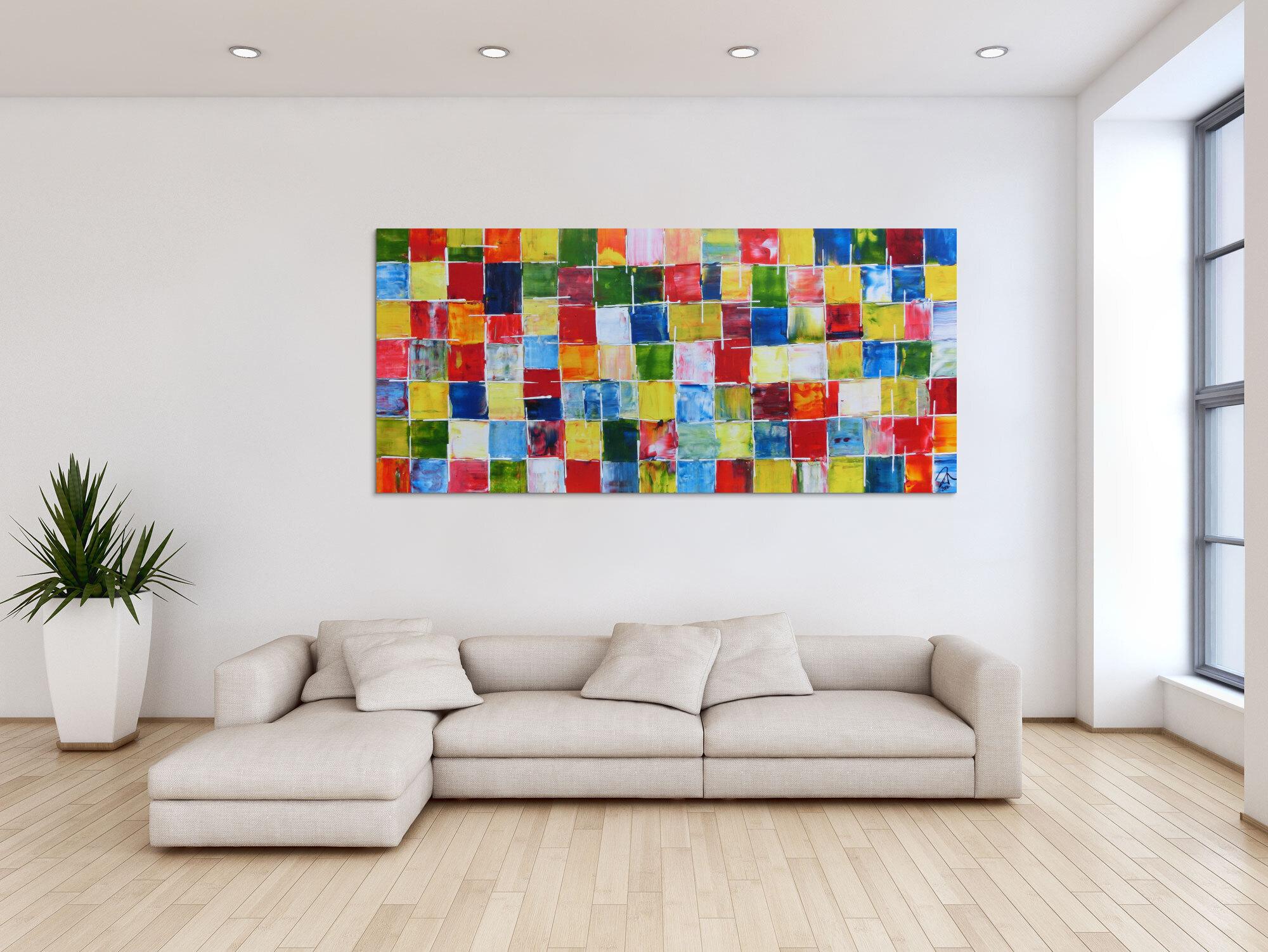 Abstraktes Acrylbild bunte Kacheln sehr modern viele Farben bunte Flächen